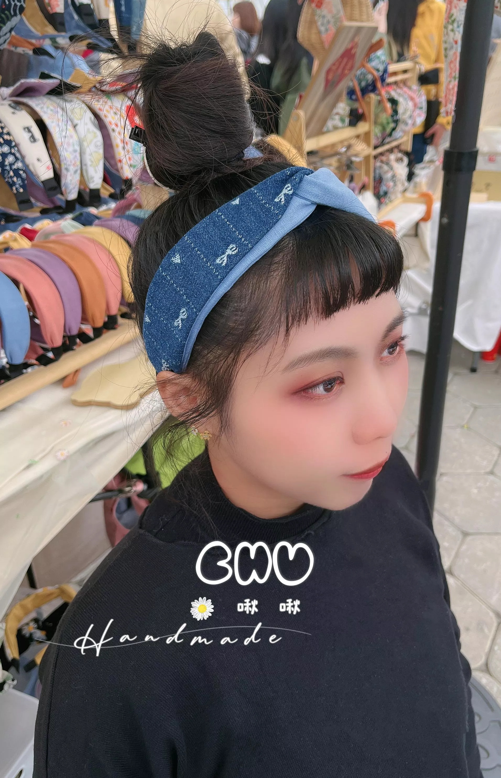 牛仔布🎀緹花｜交叉髮箍