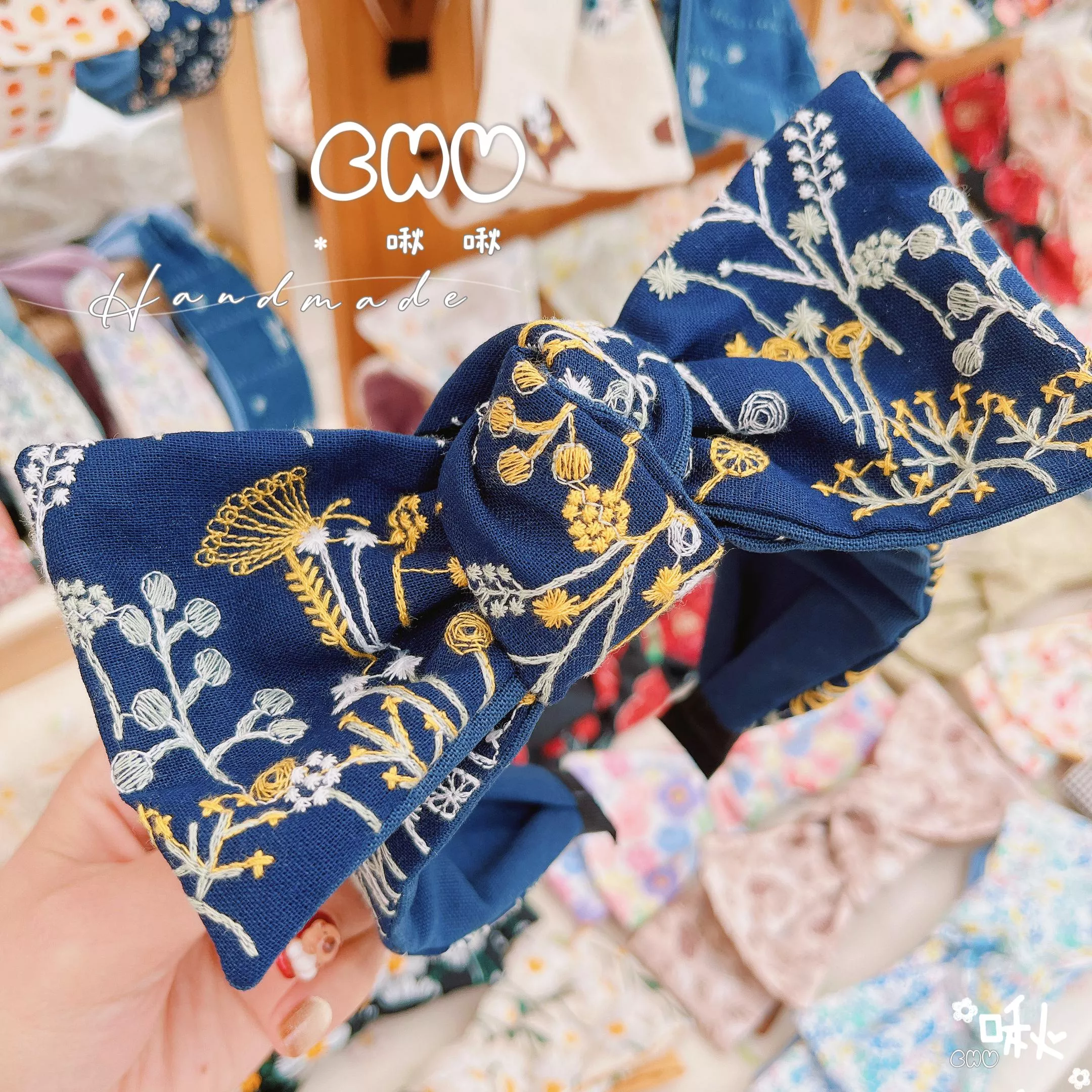 刺繡款｜蝴蝶 ｜寬版蝴蝶結髮箍