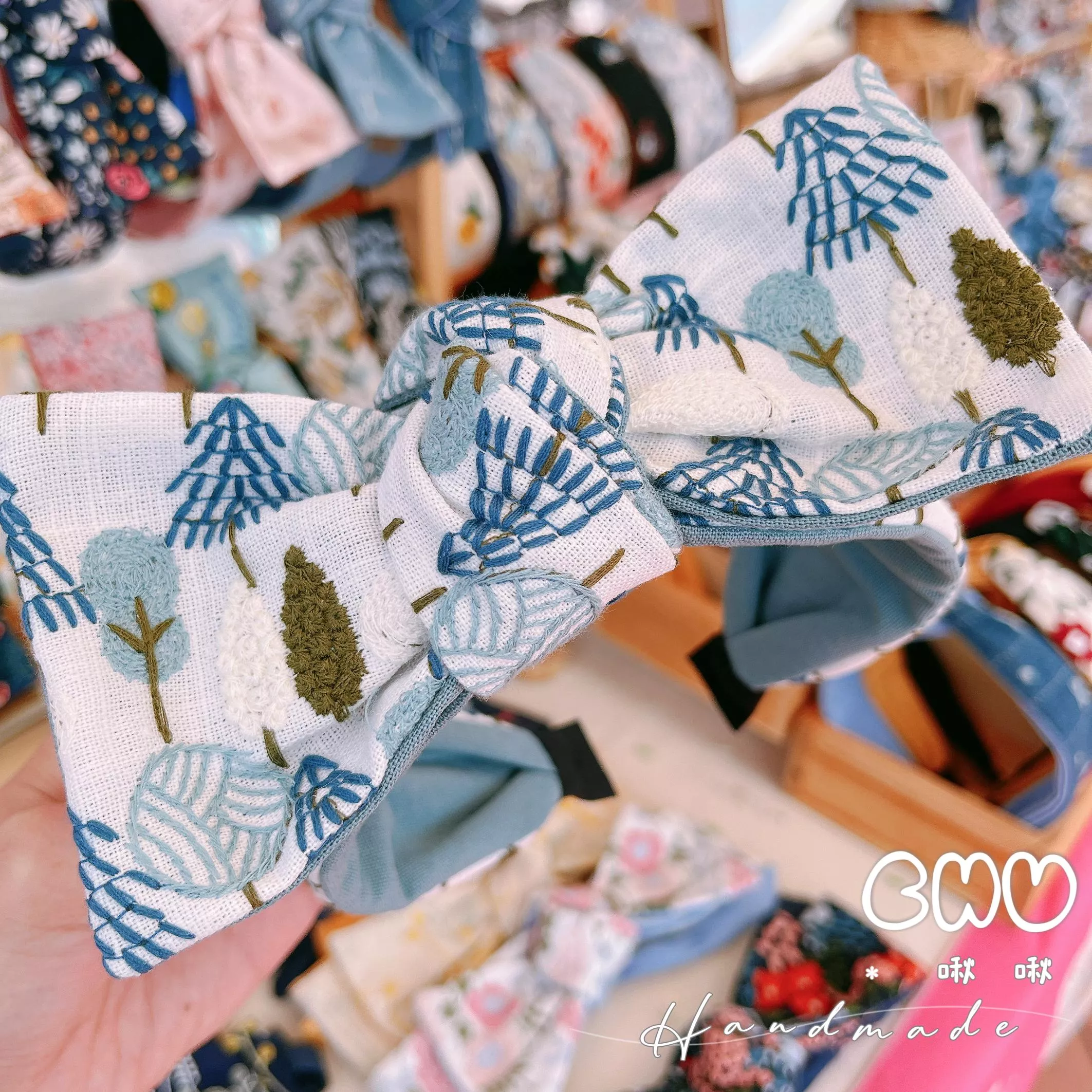 刺繡款｜森林系🌳小樹｜寬版 蝴蝶結髮箍