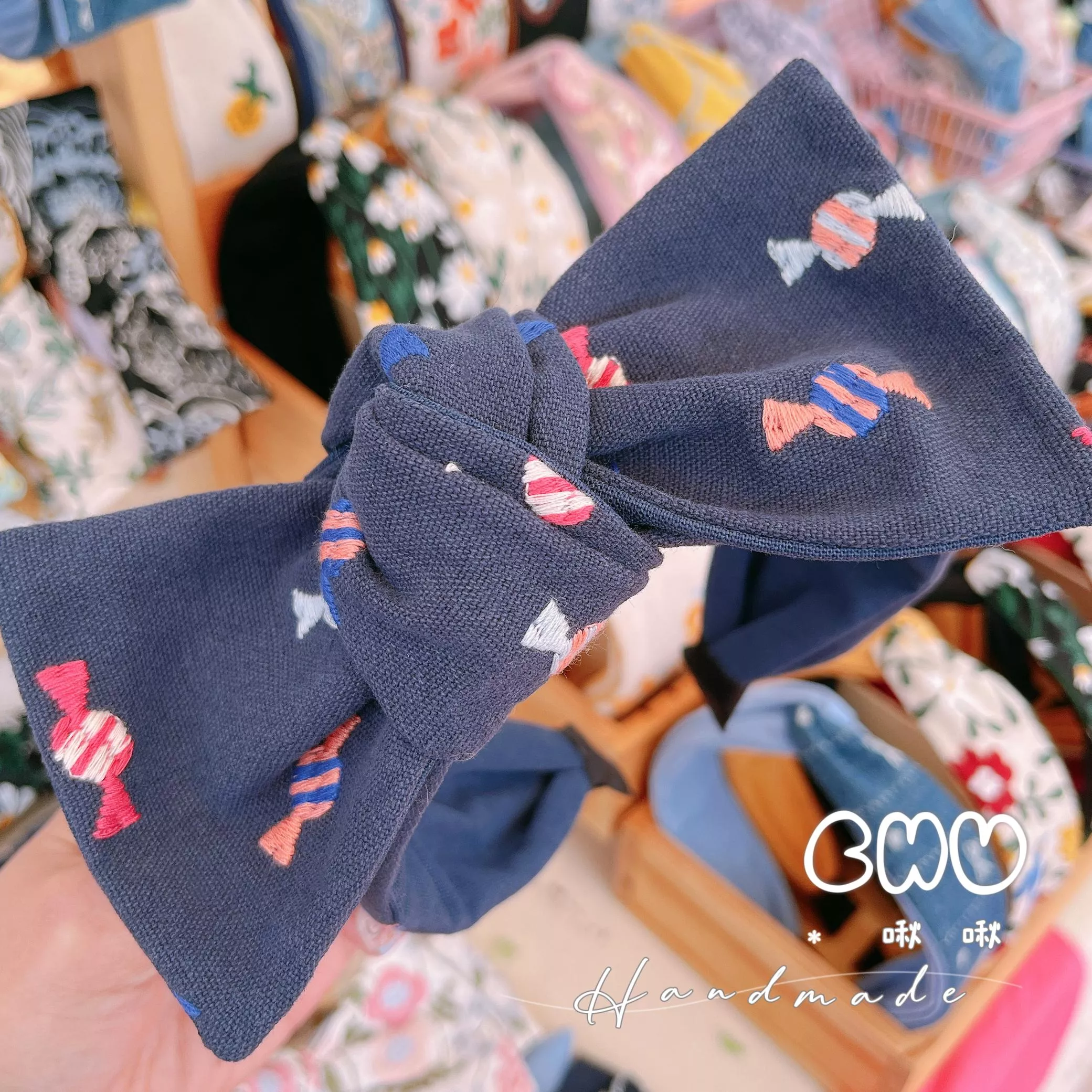 刺繡款｜糖果🍬｜寬版 蝴蝶結髮箍