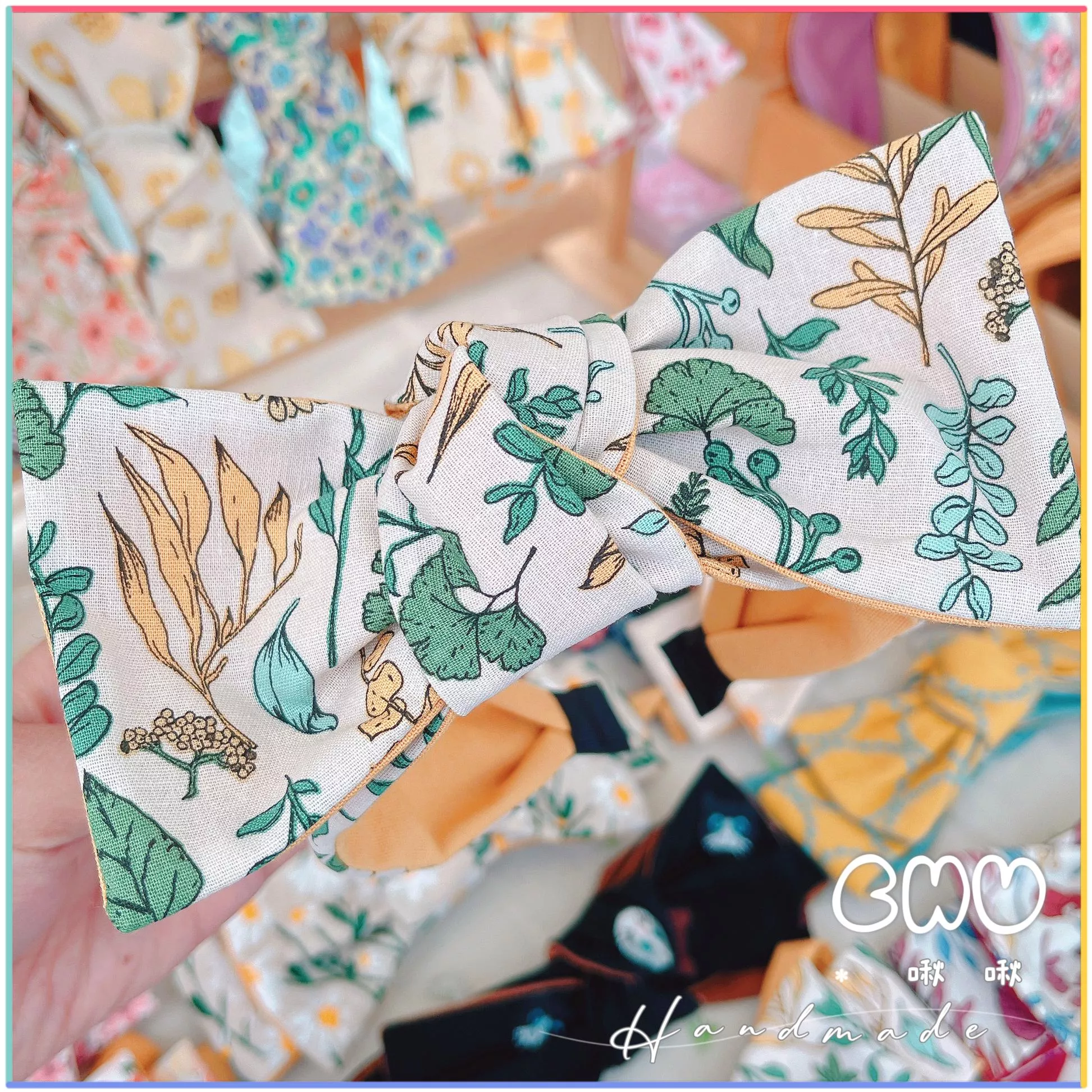 蕨葉(黃)｜寬版 蝴蝶結 髮箍