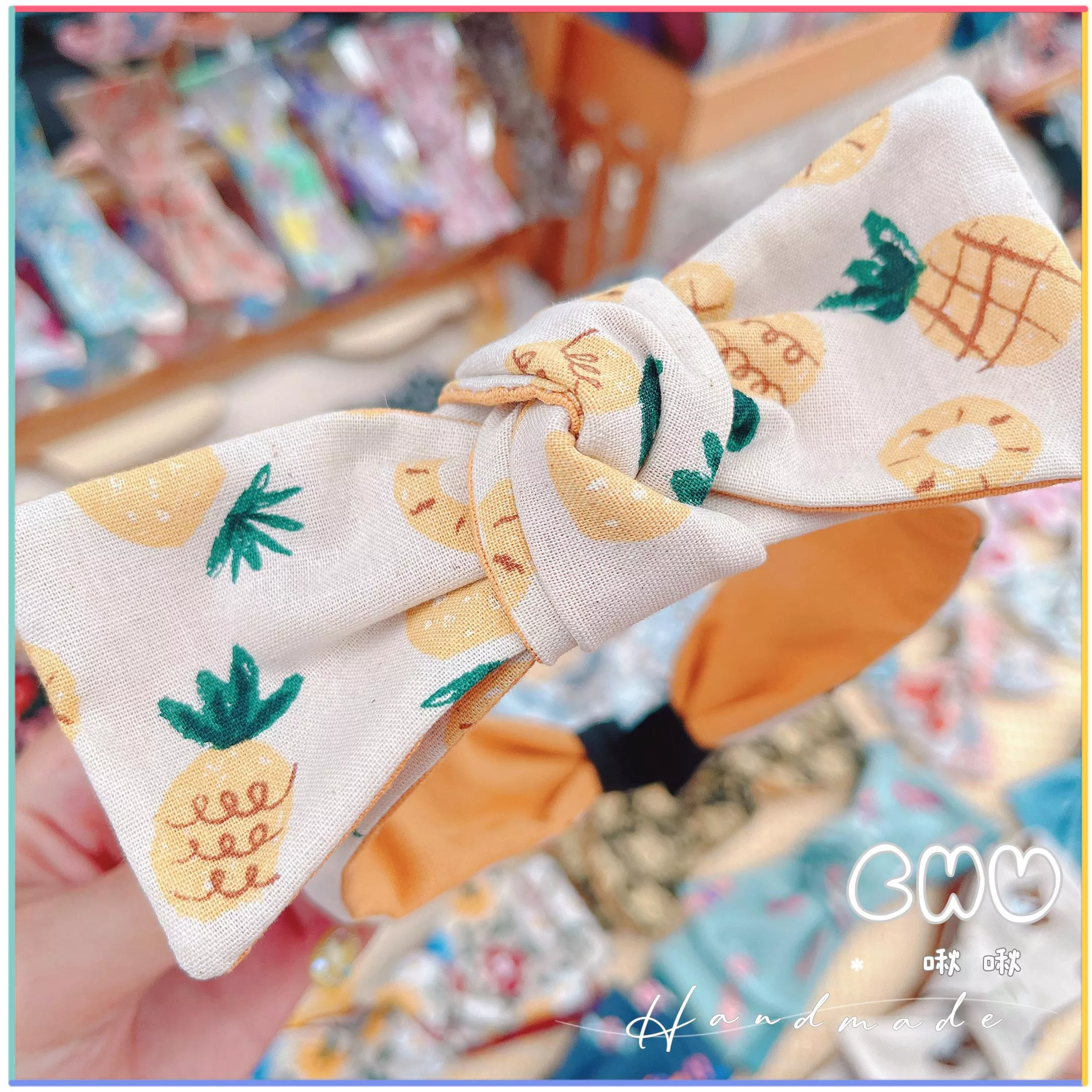 塗鴉🍍鳳梨｜細款 蝴蝶結 髮箍