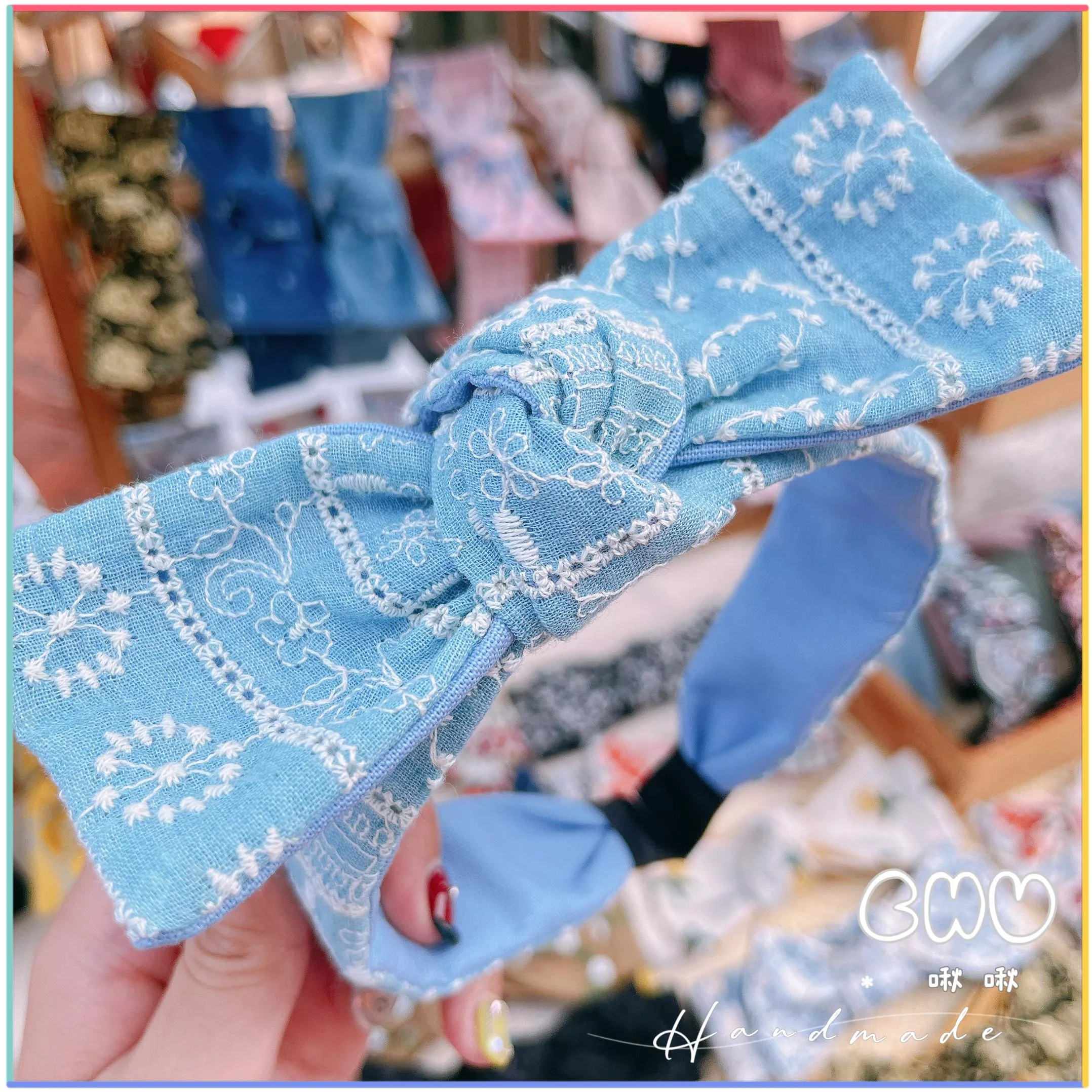 刺繡款｜仙度瑞拉｜細款 蝴蝶結 髮箍