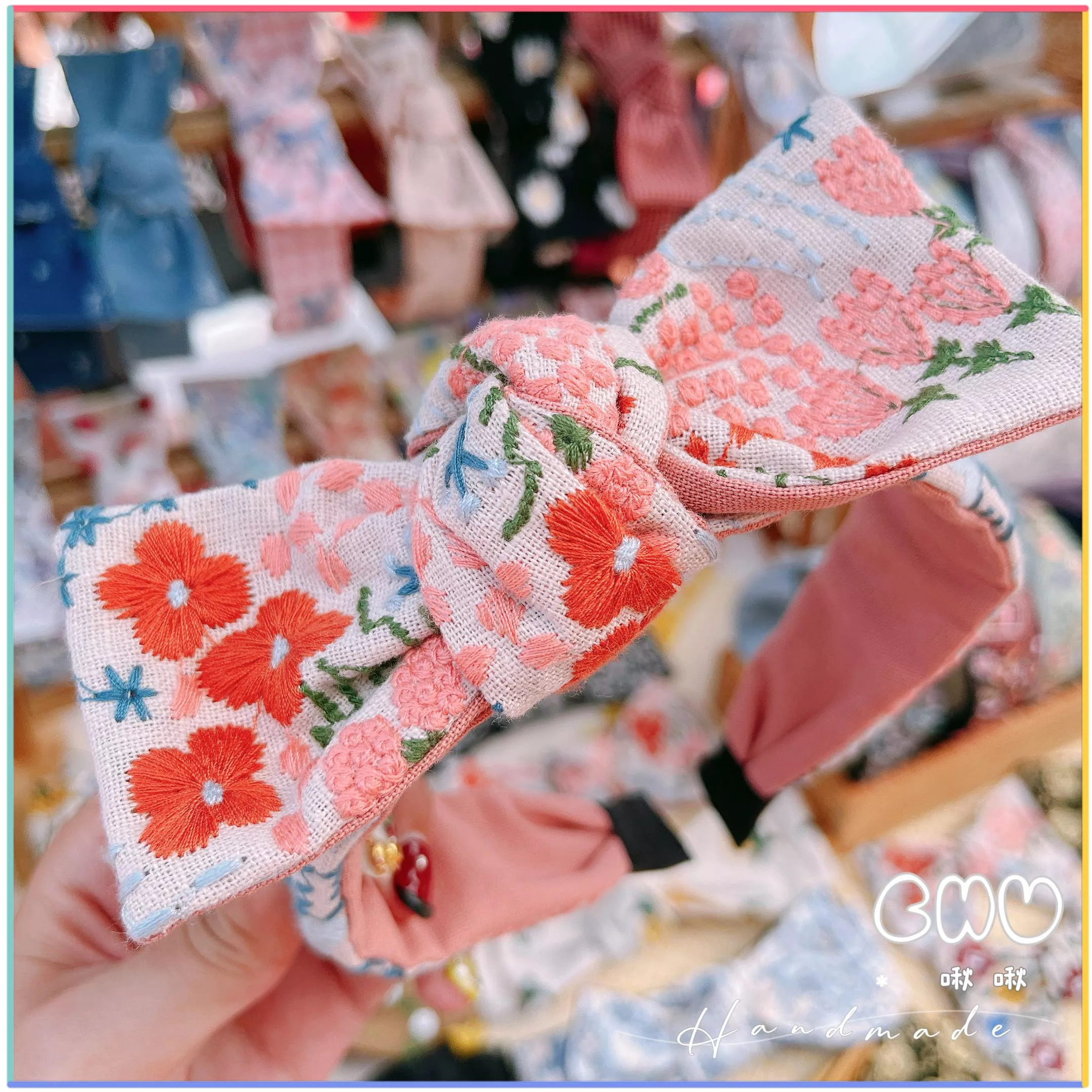 刺繡款｜日系花花｜細款 蝴蝶結 髮箍