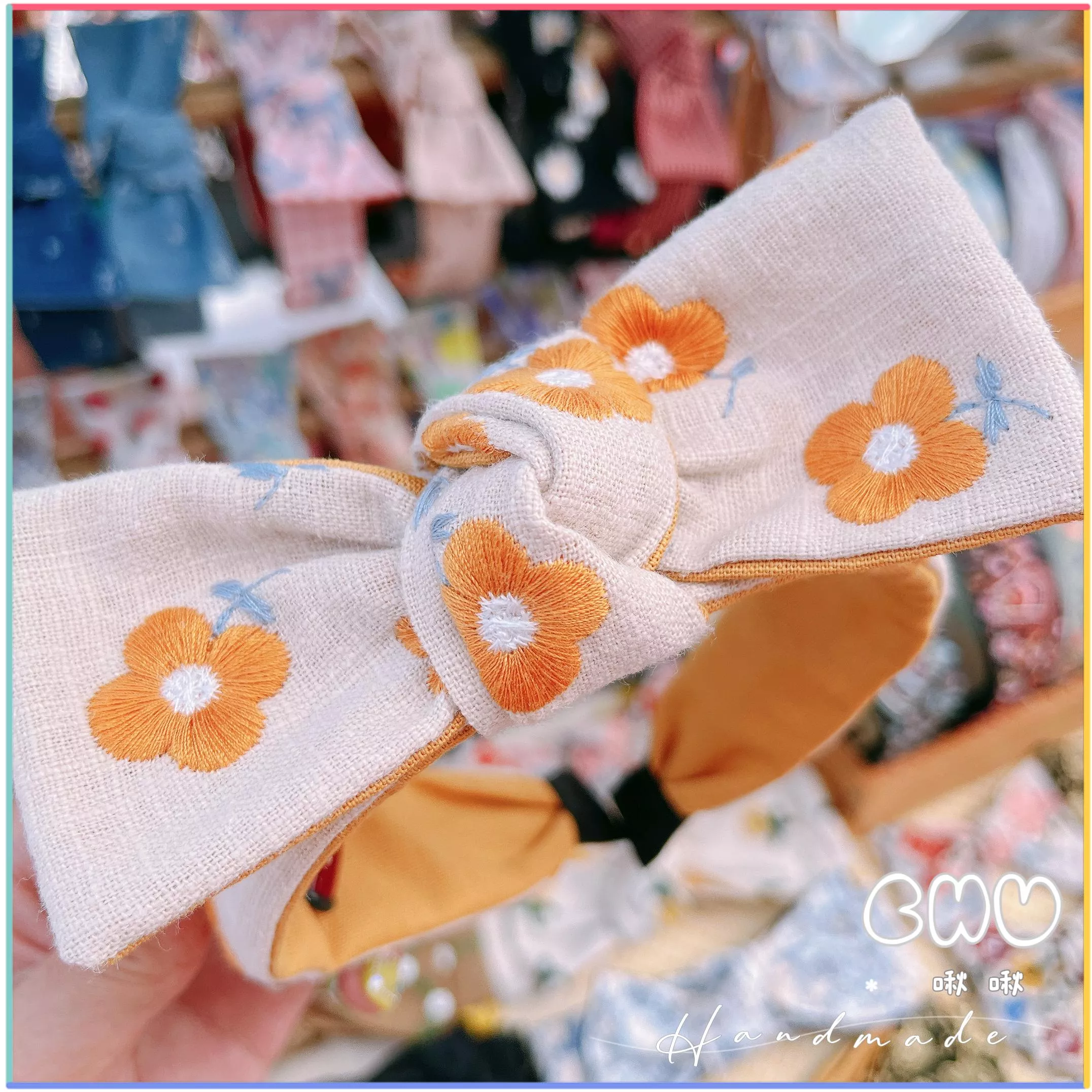 刺繡款｜小黃花🌼｜細款 蝴蝶結 髮箍