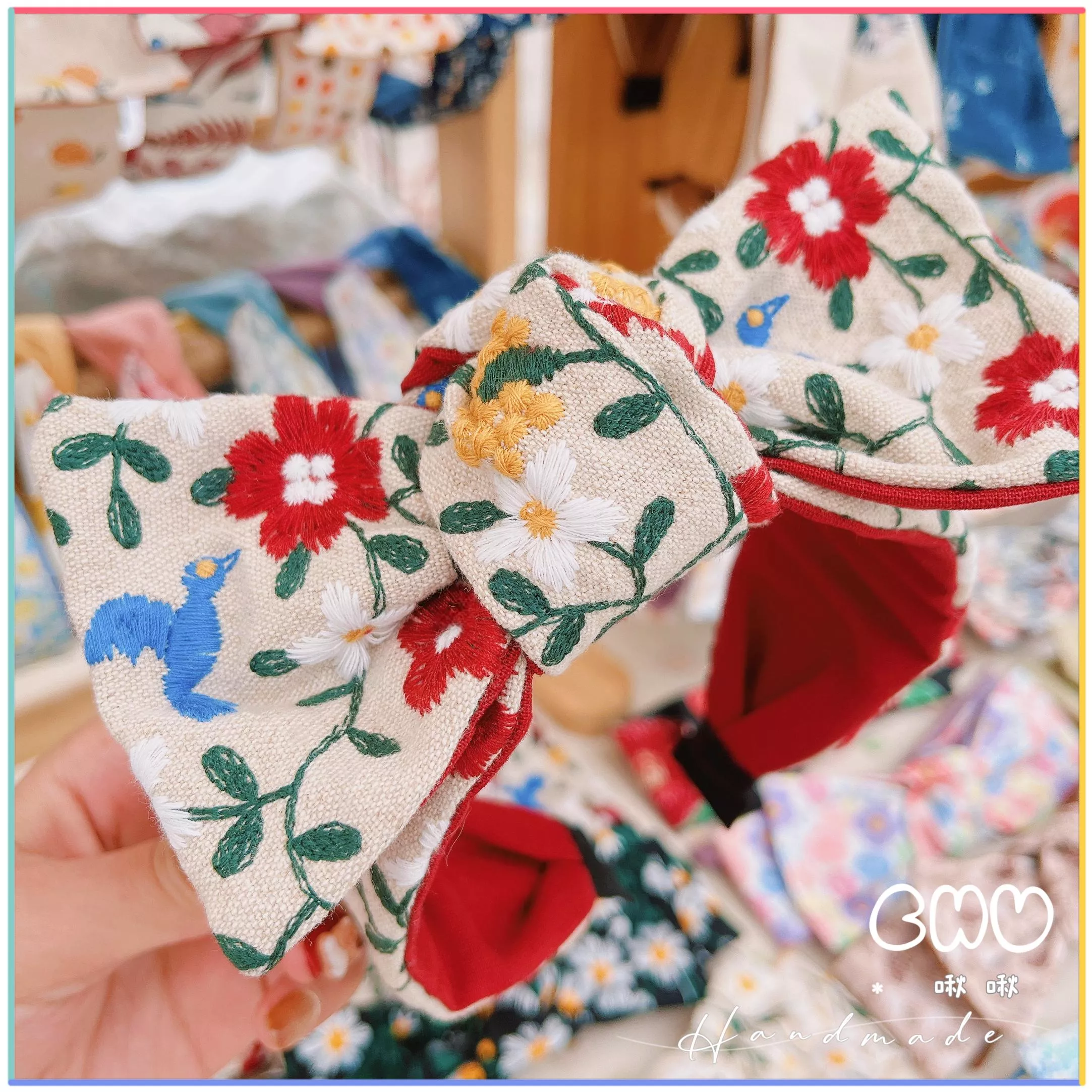 蜂鳥花園 (內襯配紅色) ♡⃝ 蝴蝶結髮箍