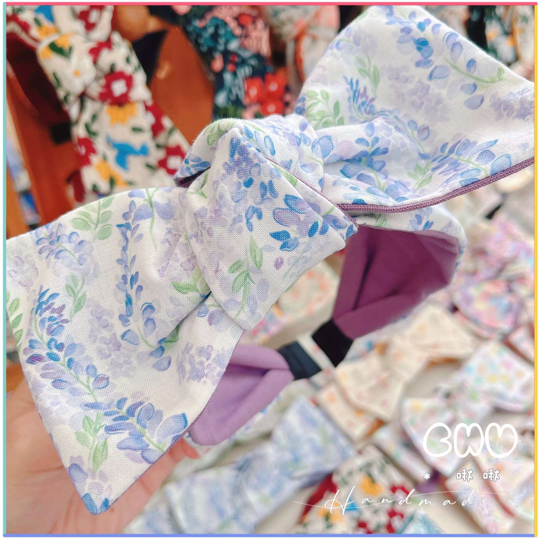 浪漫紫藤｜寬版 蝴蝶結髮箍