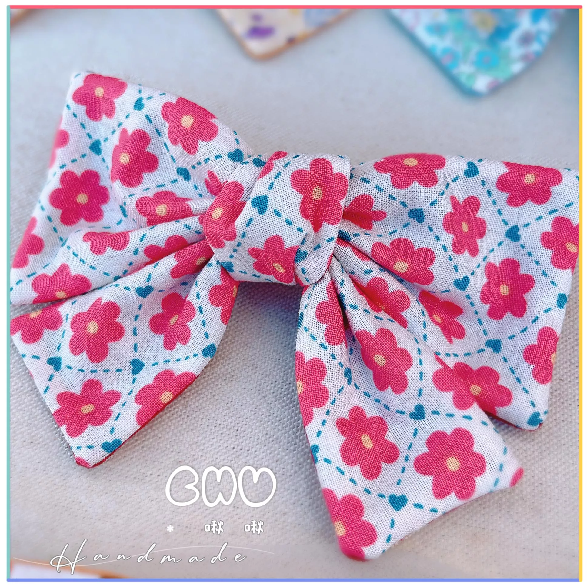 桃色小花｜蝴蝶結彈簧夾