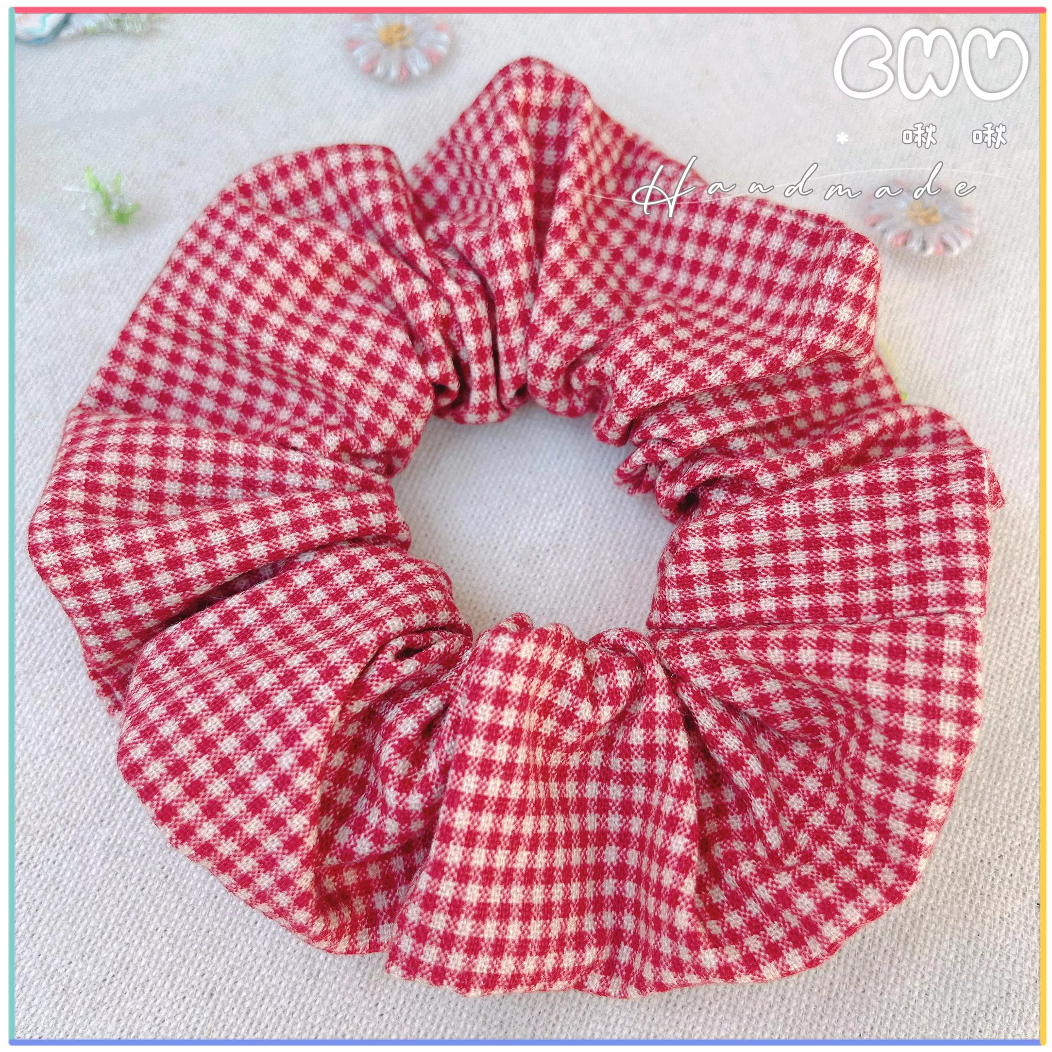 紅色小格紋｜棉布圈圈
