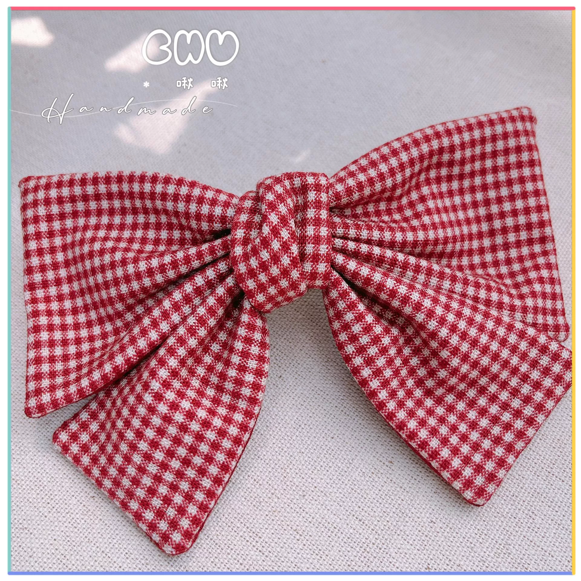 紅色小格紋｜啾啾 彈簧髮夾