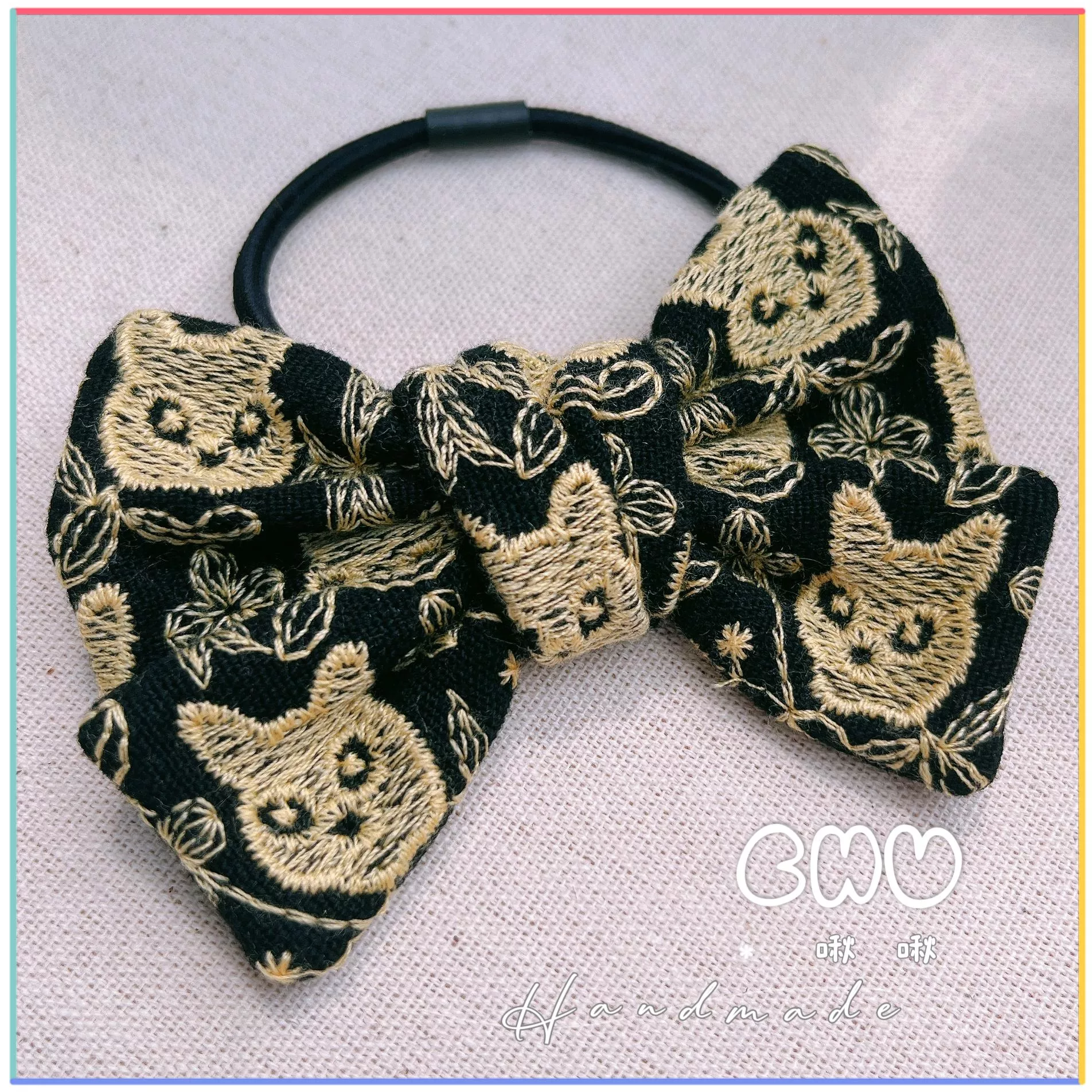 刺繡款｜喵皇 👑｜蝴蝶結髮圈