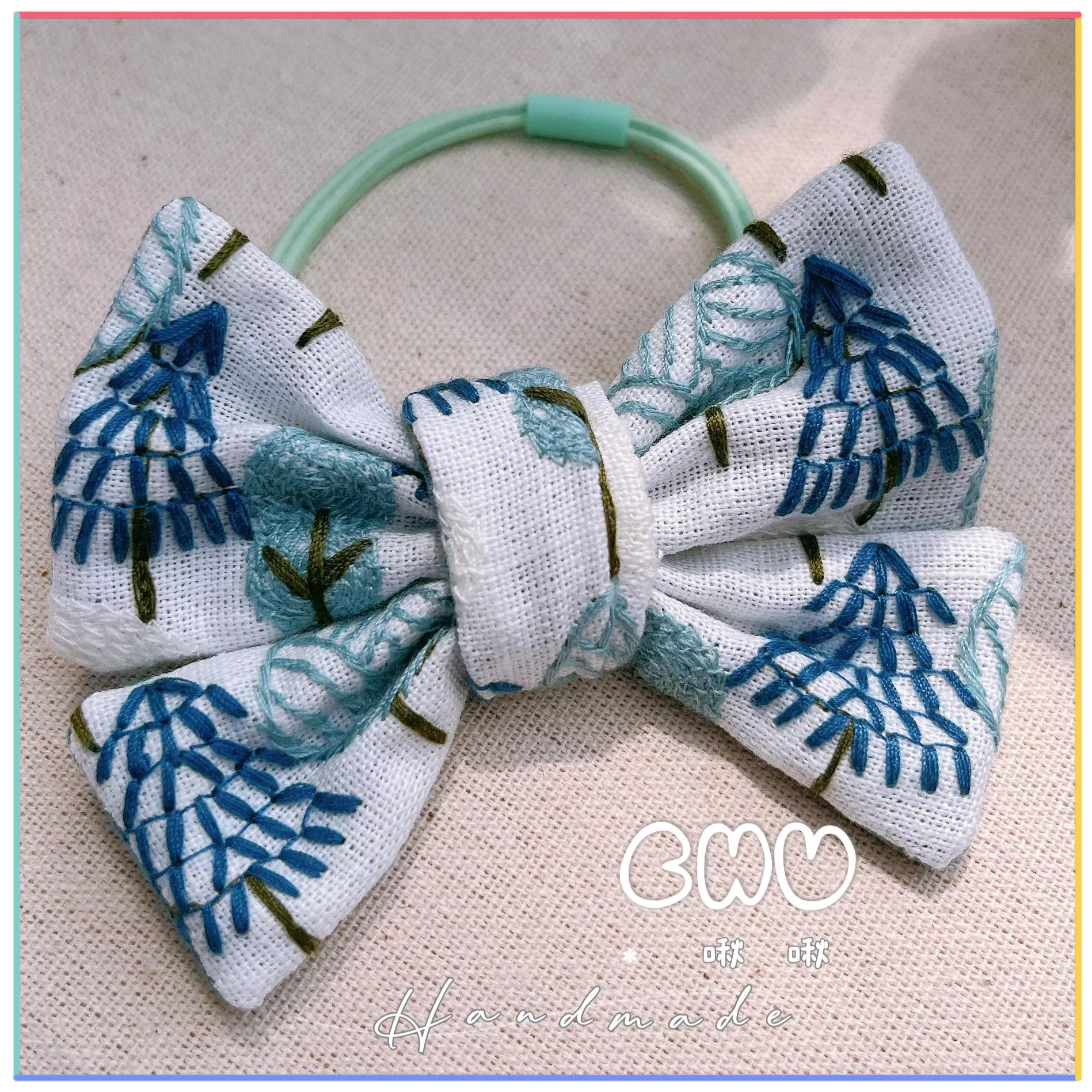 刺繡款｜森林系｜蝴蝶結髮圈