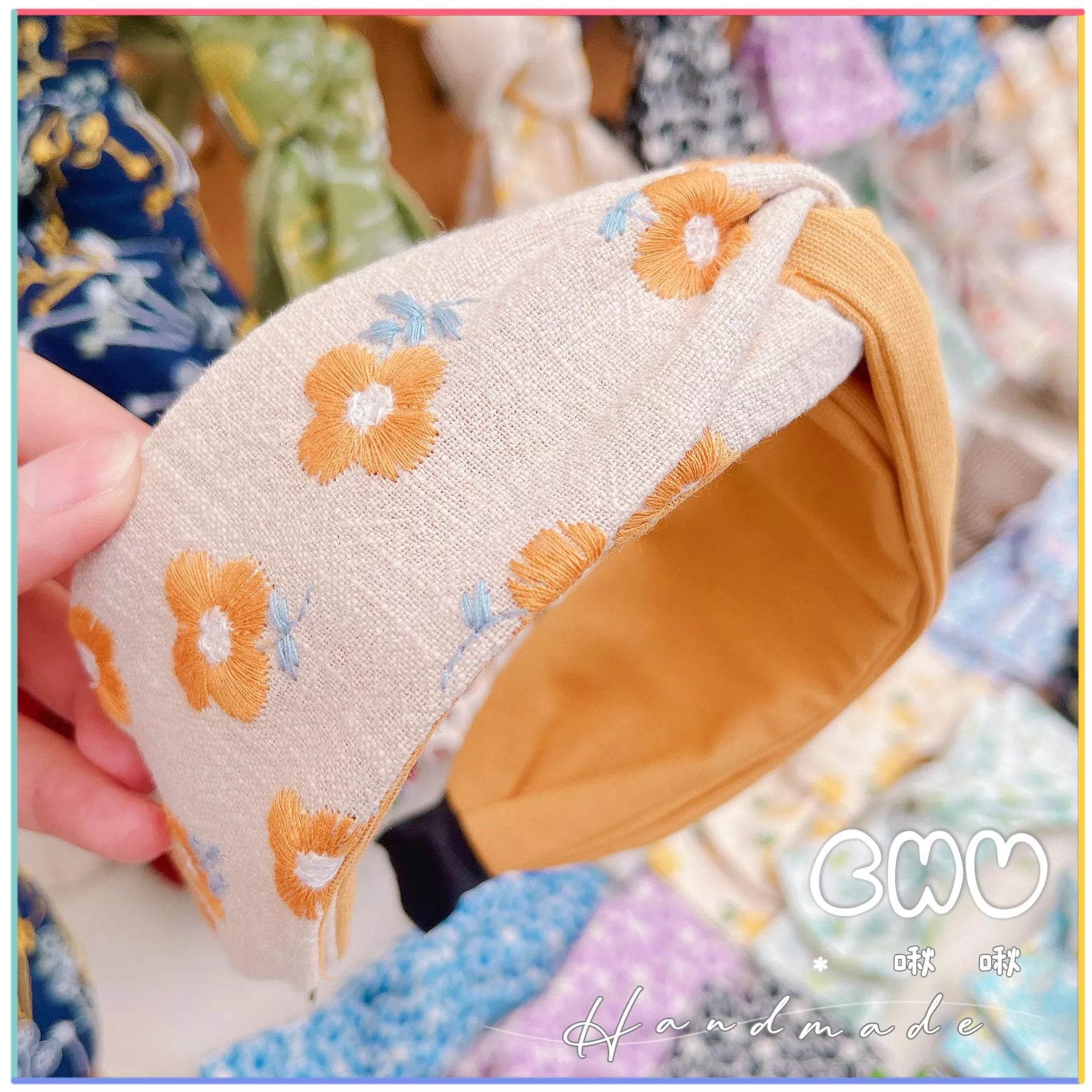 刺繡款｜小花朵🌼｜寬版 交叉髮箍