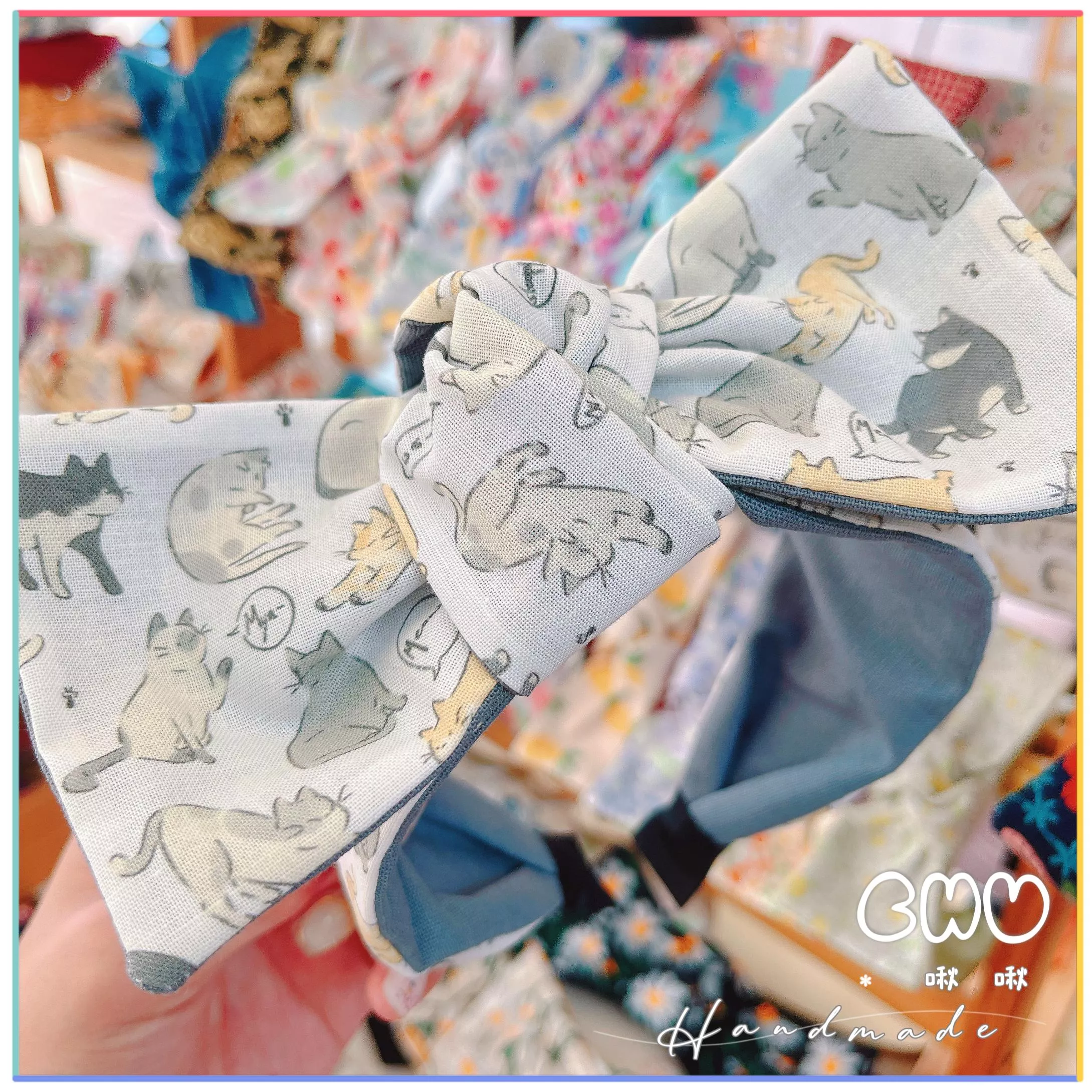 貓咪大集合(內襯/灰色)｜寬版 蝴蝶結髮箍