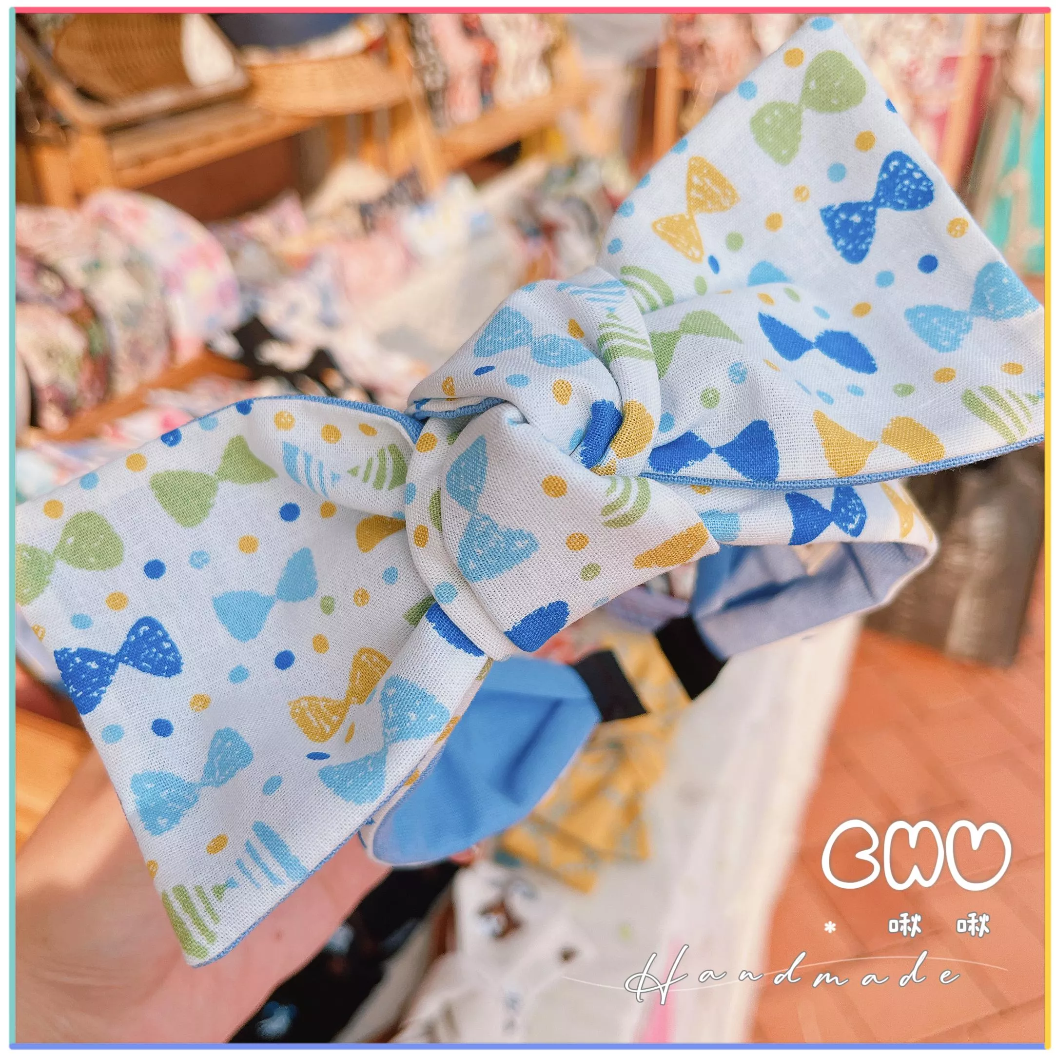 藍色啾啾｜寬版 蝴蝶結 髮箍