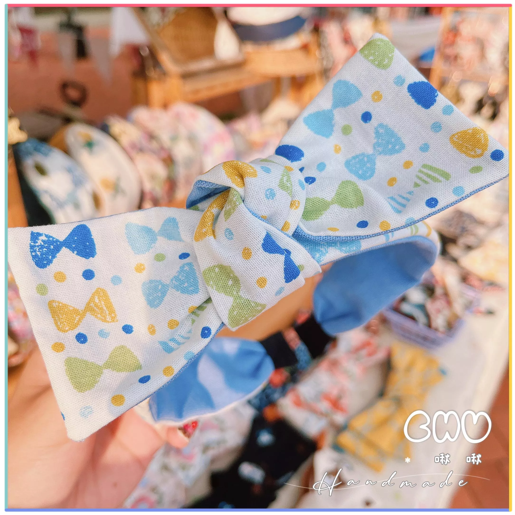 藍色啾啾｜細款 蝴蝶結 髮箍