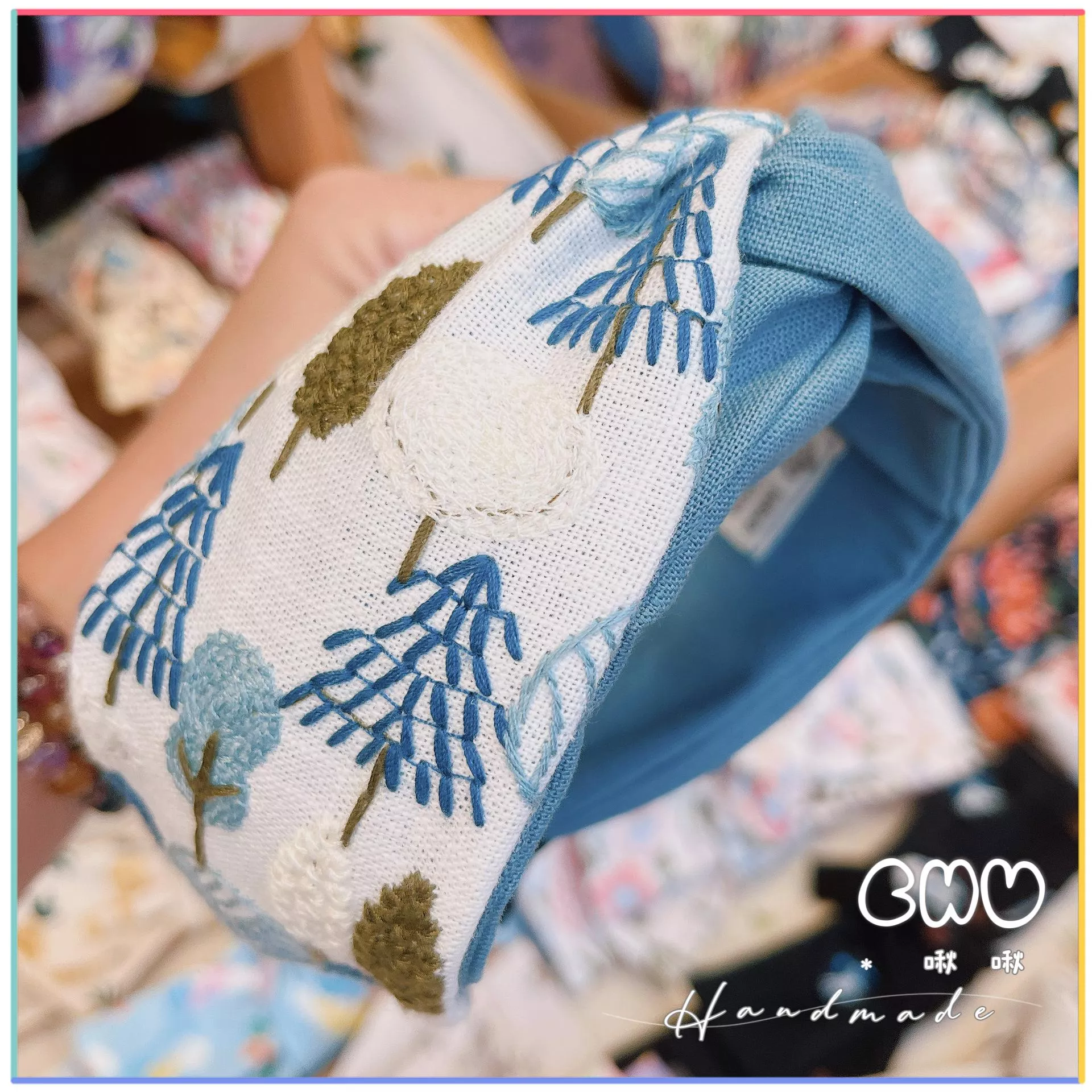 刺繡款｜森林🌲小樹｜寬版 交叉髮箍