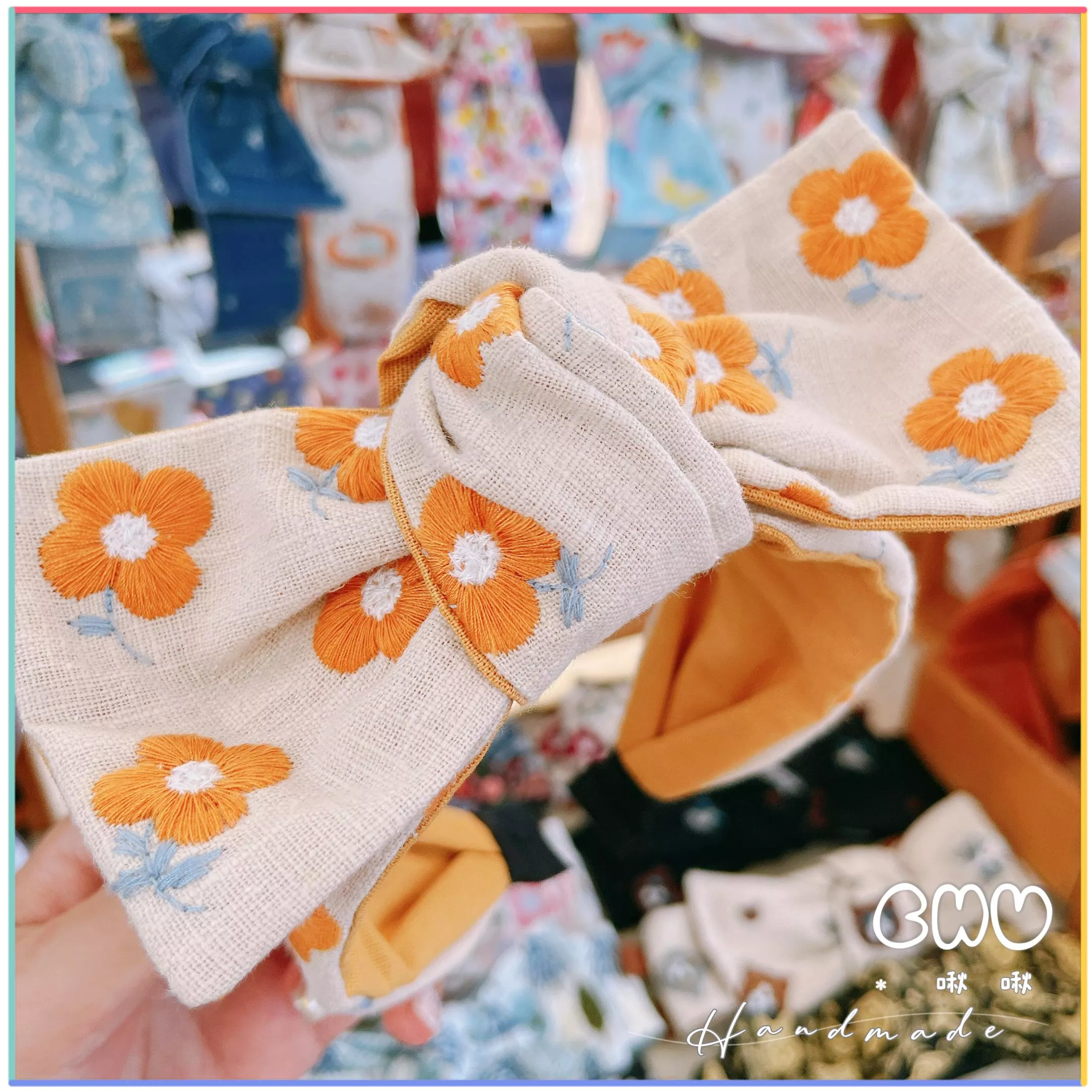 刺繡款｜ 小黃花朵🌼 ｜寬版 蝴蝶結 髮箍