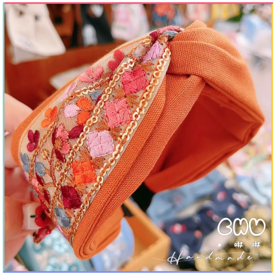 印度刺繡絲帶｜梅莉達｜寬版 交叉髮箍