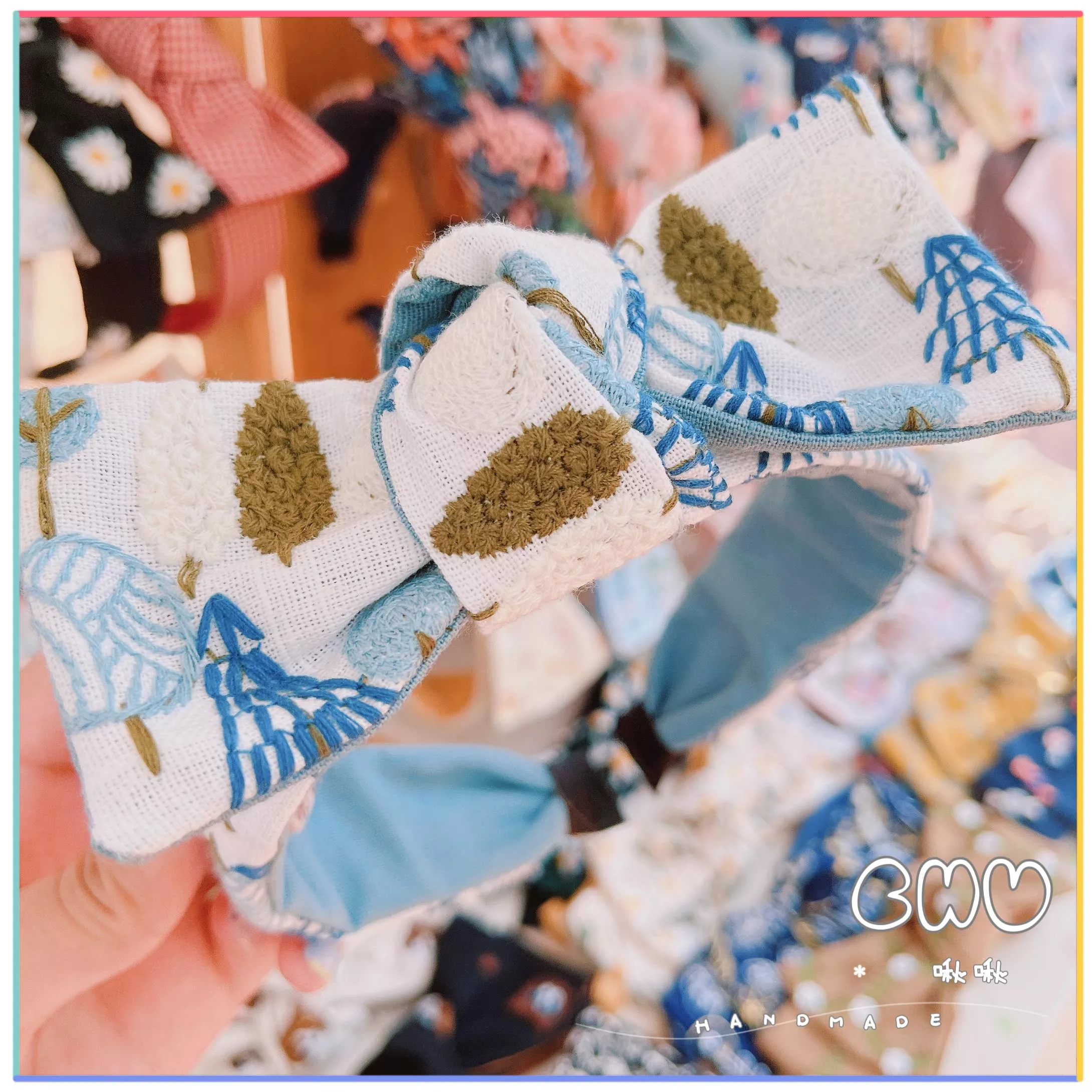 刺繡款｜森林🌳小樹🌲｜細款 蝴蝶結 髮箍