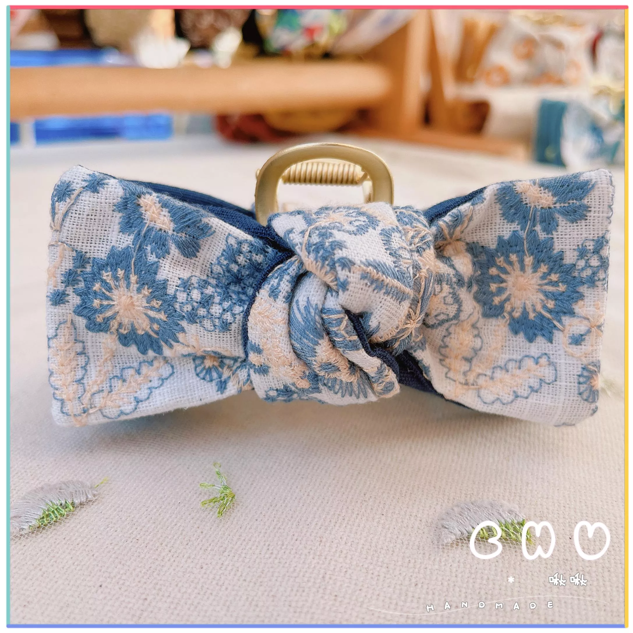 刺繡款｜小仙女 (白色)｜鯊魚夾 (抓夾)