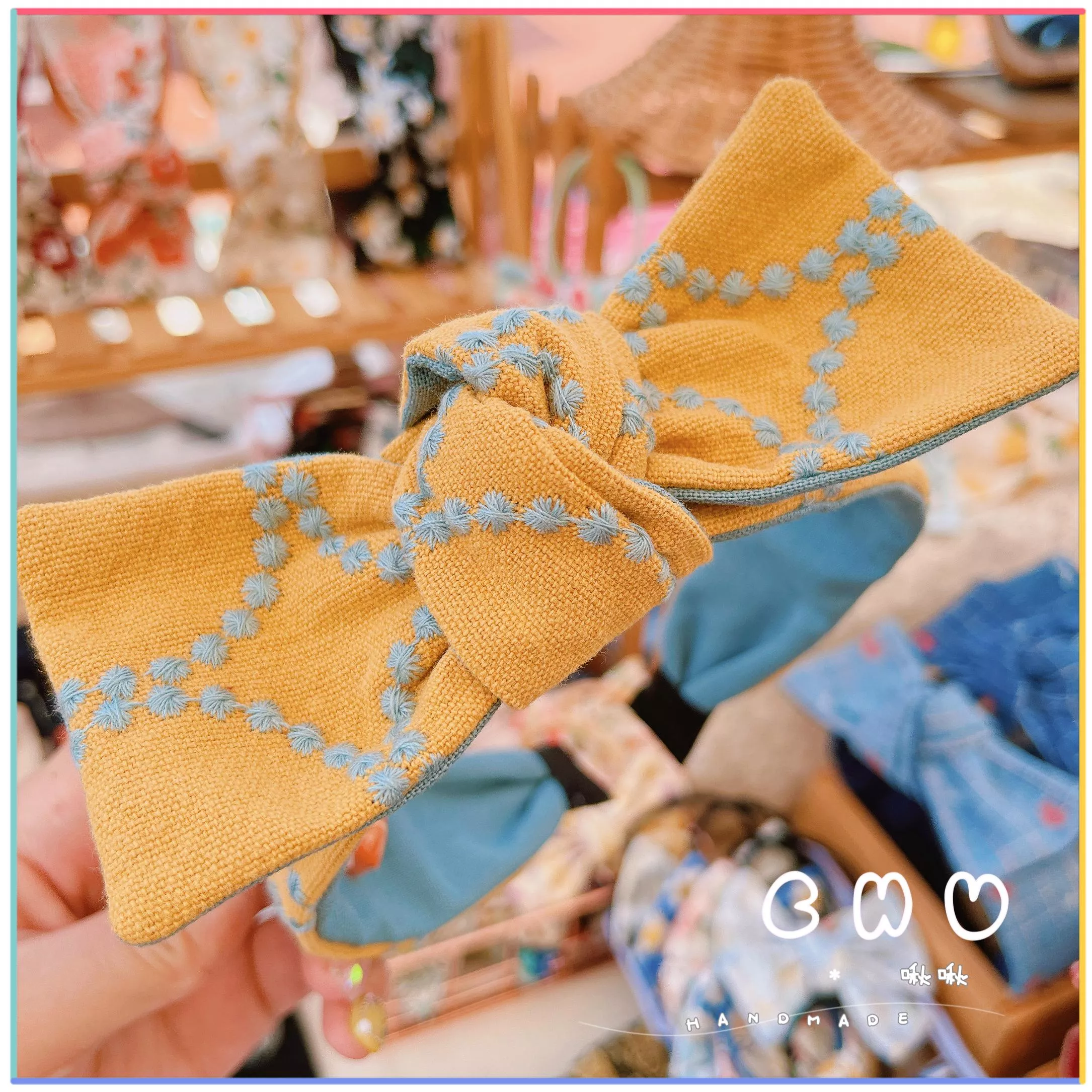 刺繡款｜小圈圈｜細版 蝴蝶結 髮箍