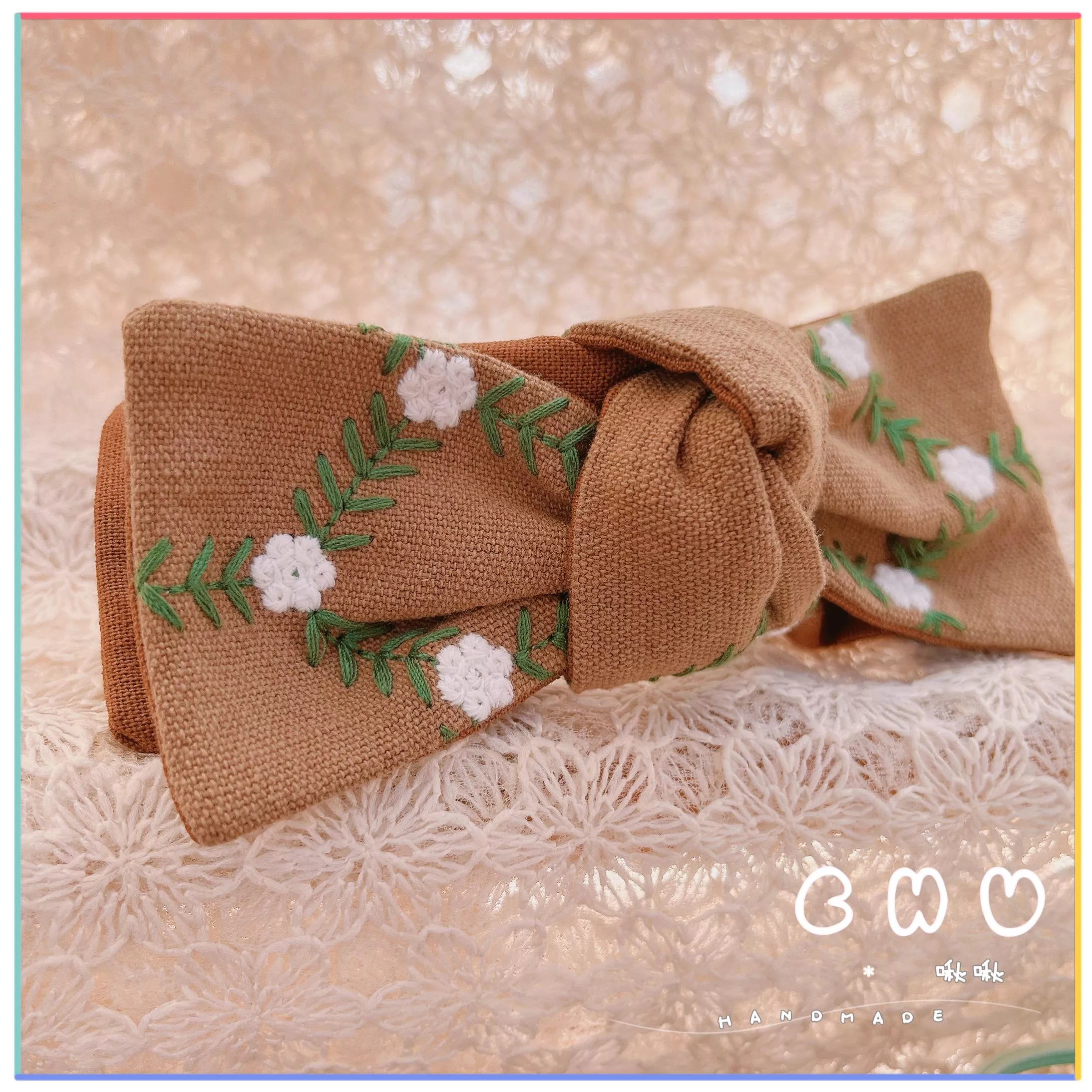 刺繡款｜白色小花｜馬尾夾