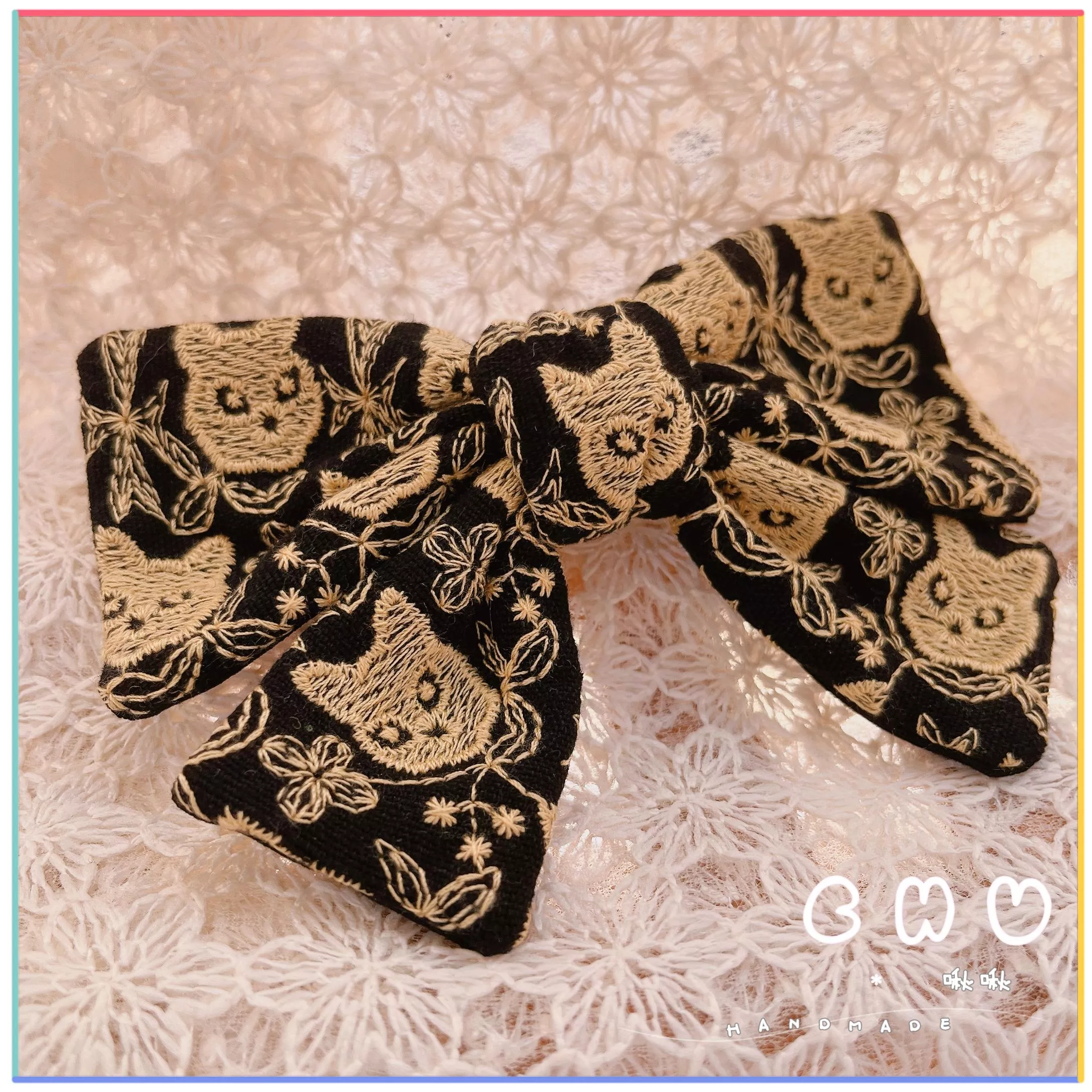 刺繡款｜喵皇 👑 ｜啾啾 彈簧髮夾