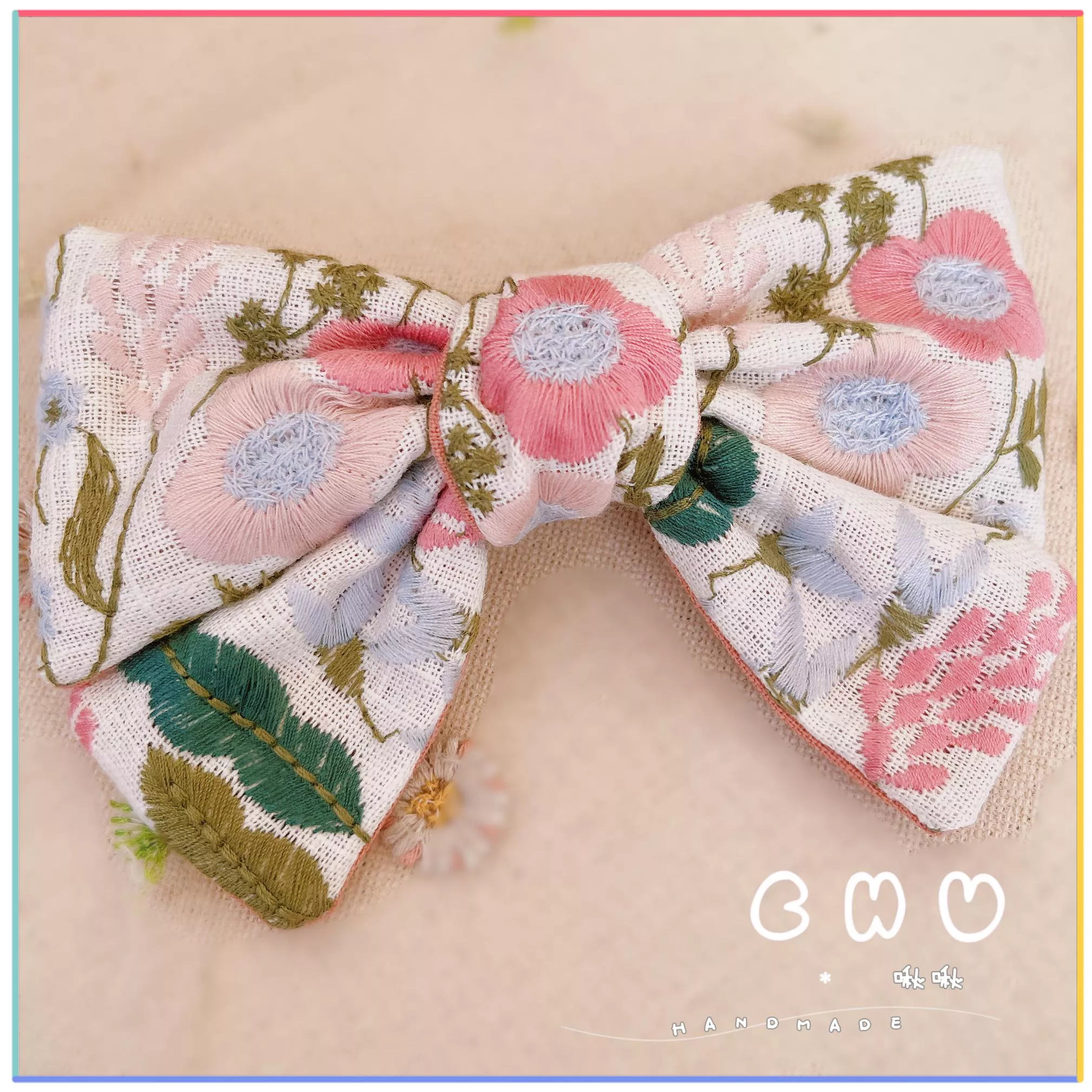 刺繡款｜粉紅花花｜啾啾 彈簧夾