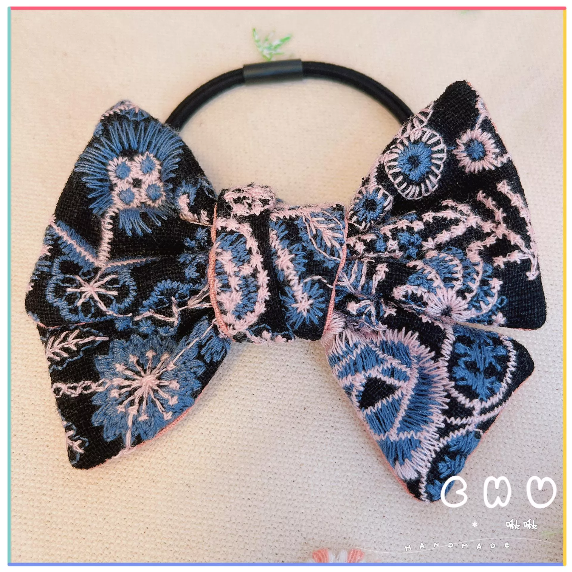 刺繡款｜氣質小姐姐 (黑色)｜綁綁小髮圈