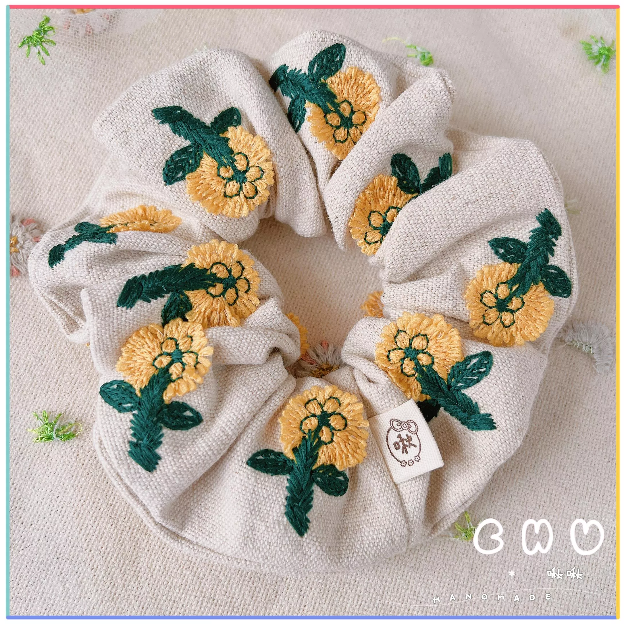 刺繡款｜奶油小捲花｜大腸圈圈