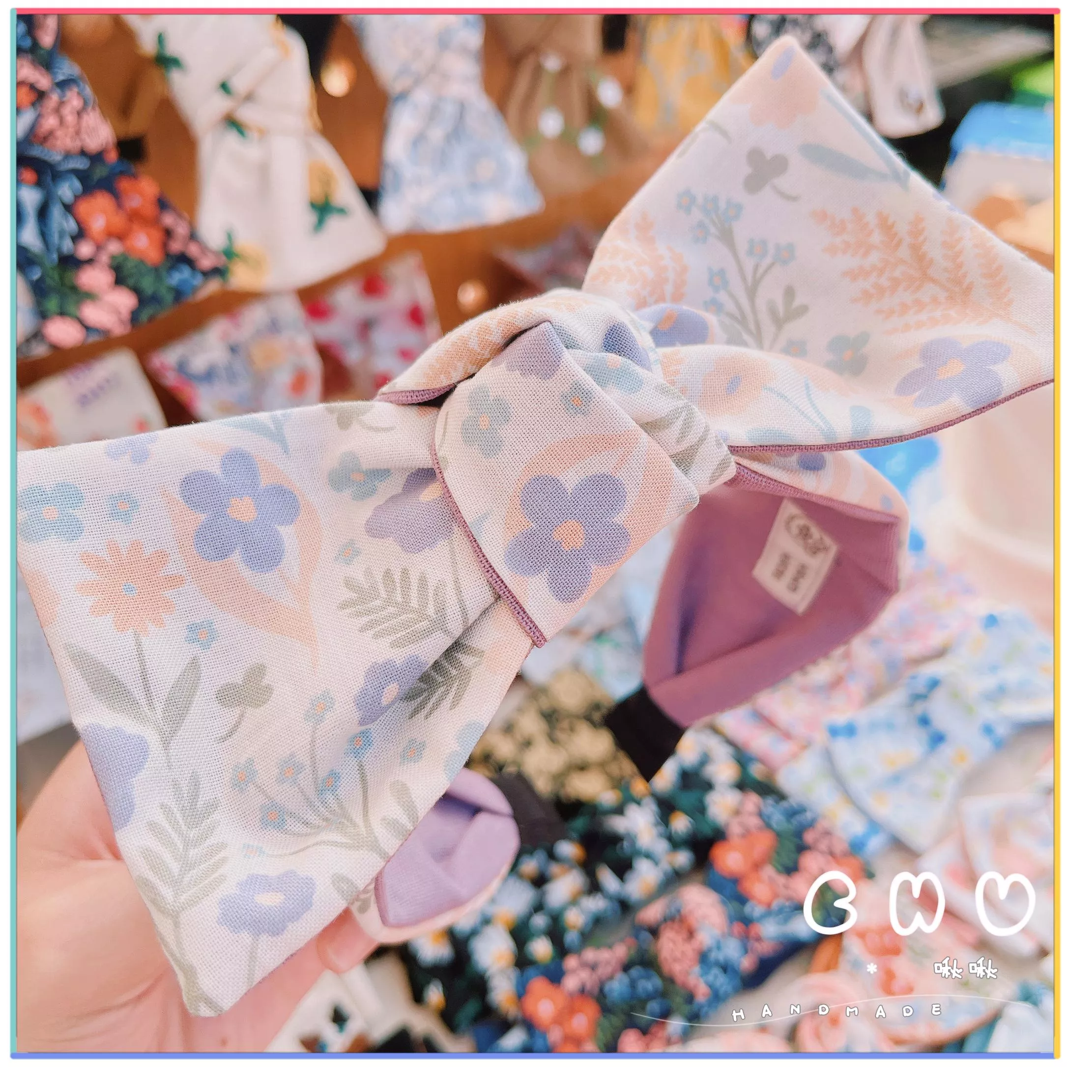 淡紫小花朵｜寬版 蝴蝶結 髮箍