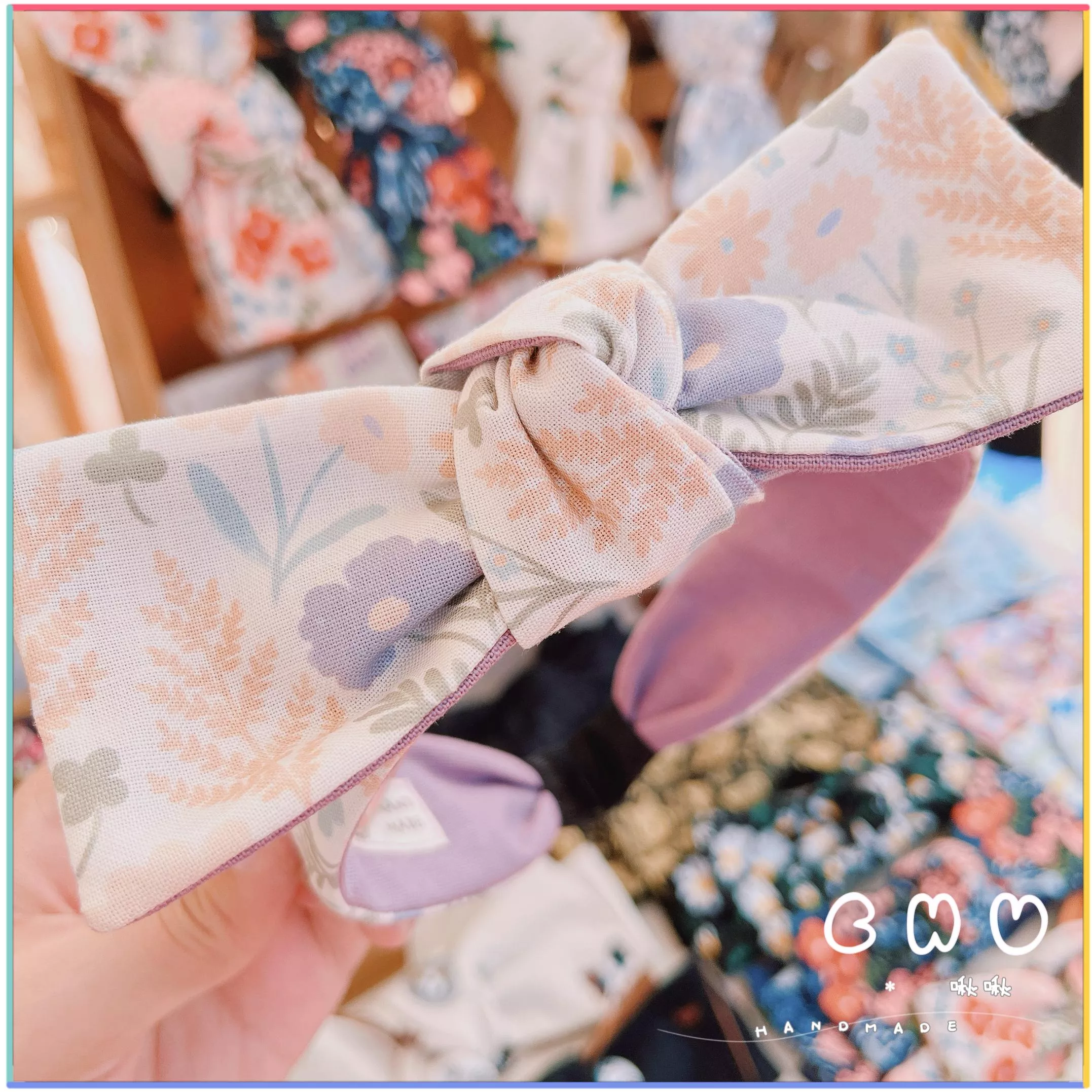 淡紫小花朵｜細版 蝴蝶結 髮箍