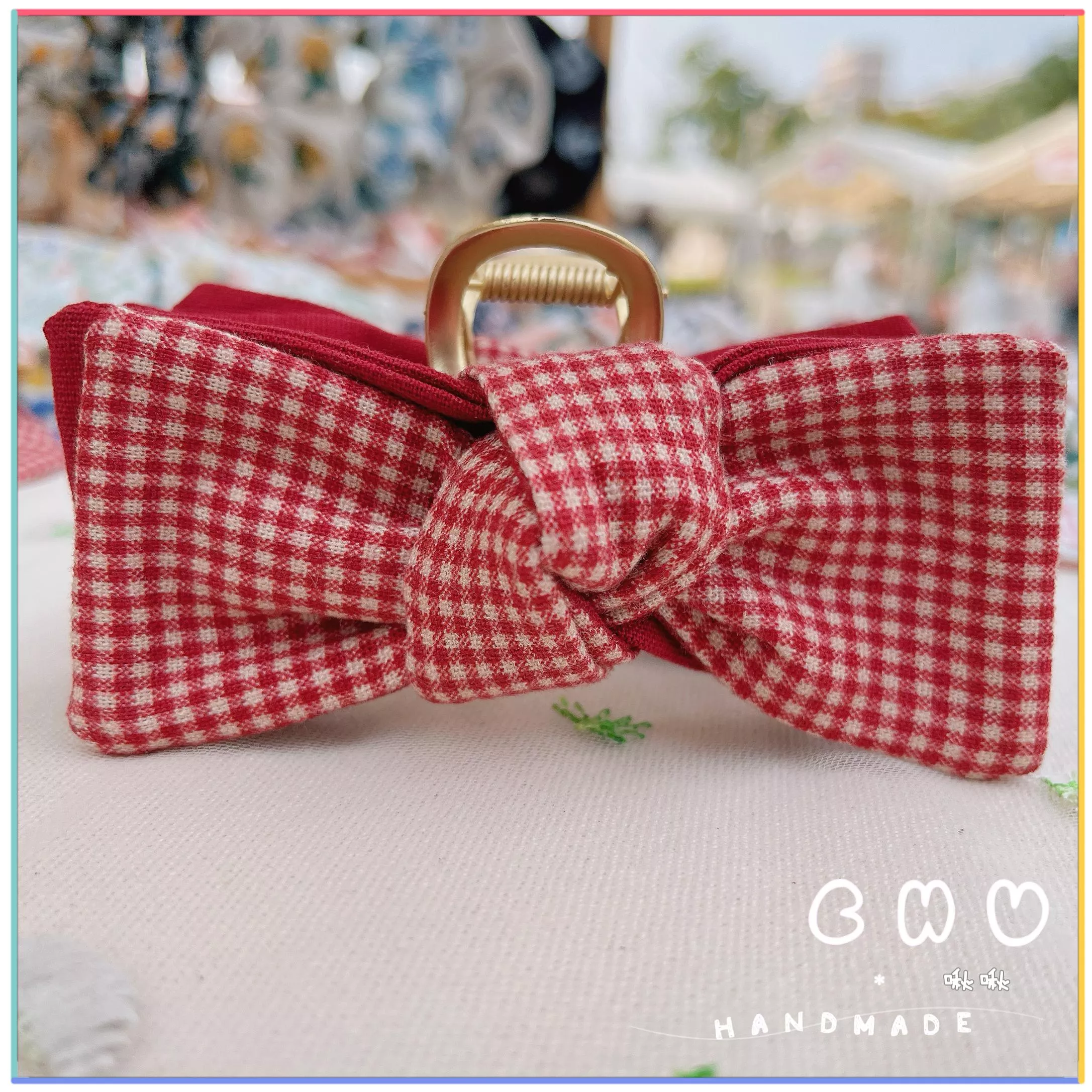 紅色小格紋｜鯊魚夾 (抓夾)