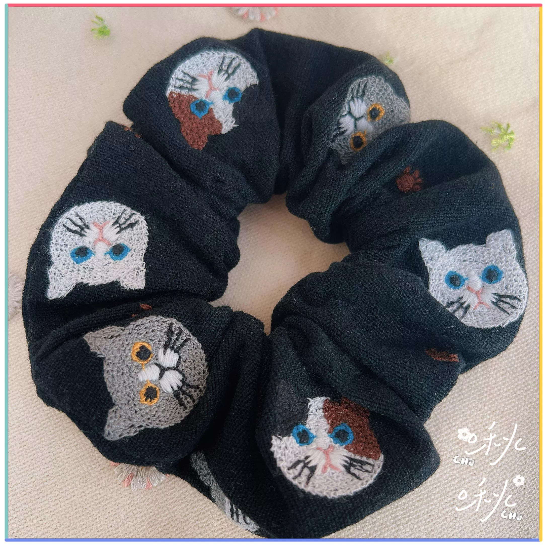 刺繡款｜貓貓 (黑色)｜大腸圈圈
