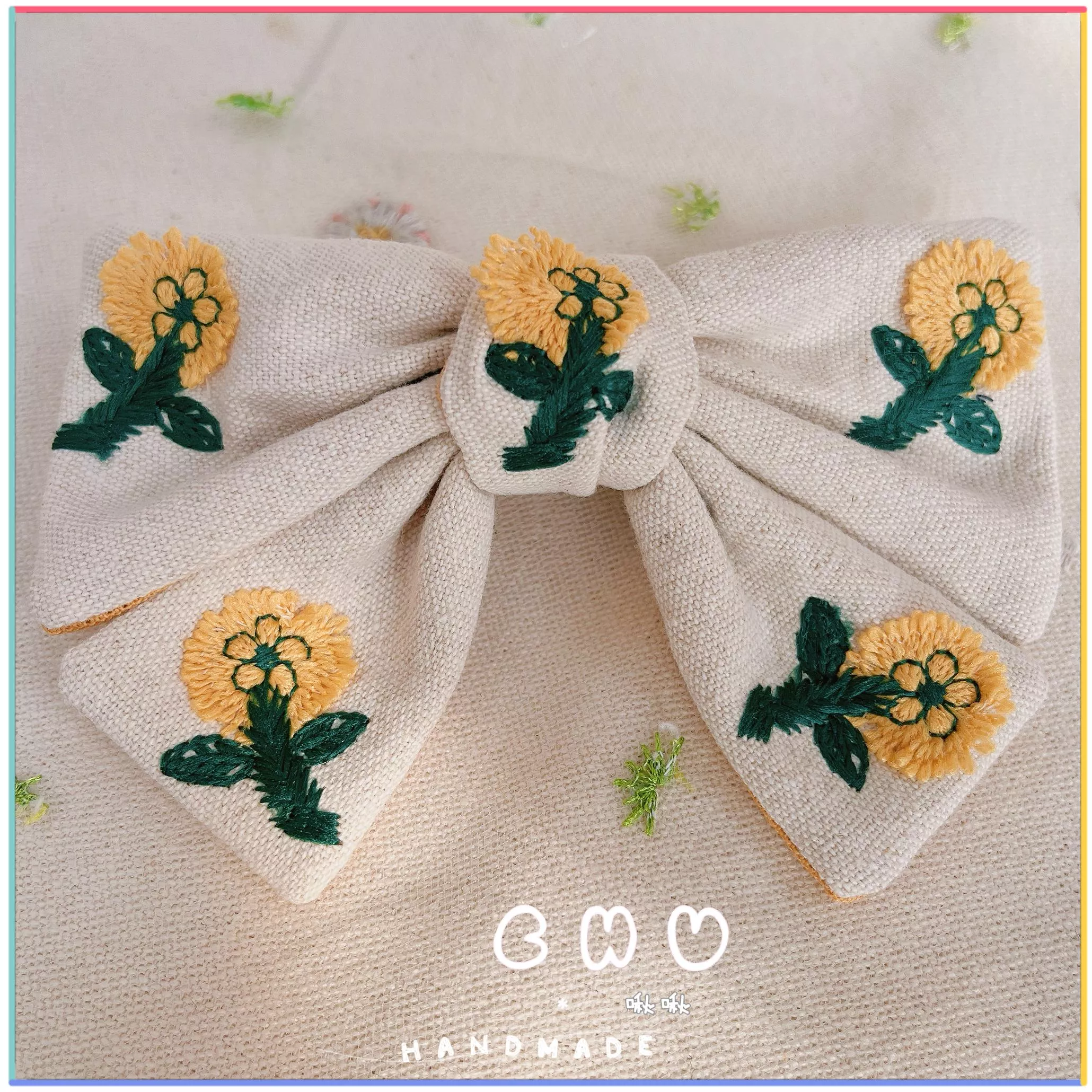 刺繡款｜立體-奶油小捲花｜彈簧髮夾