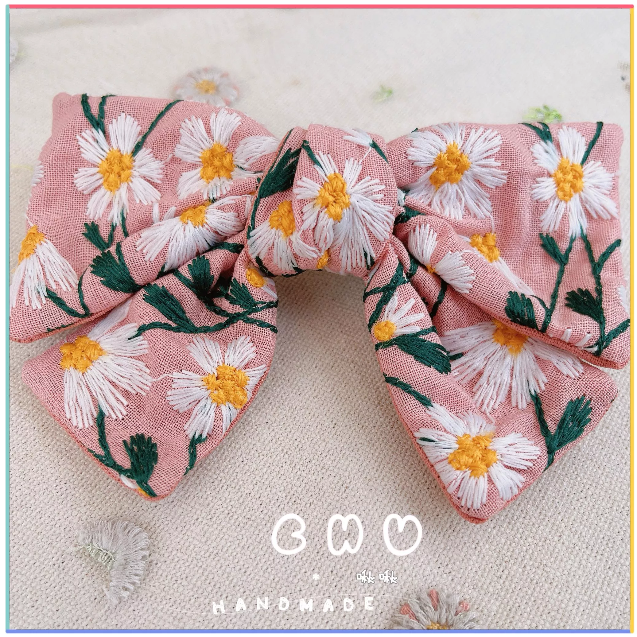 刺繡款｜滿版雛菊🌼 (粉色)｜彈簧髮夾