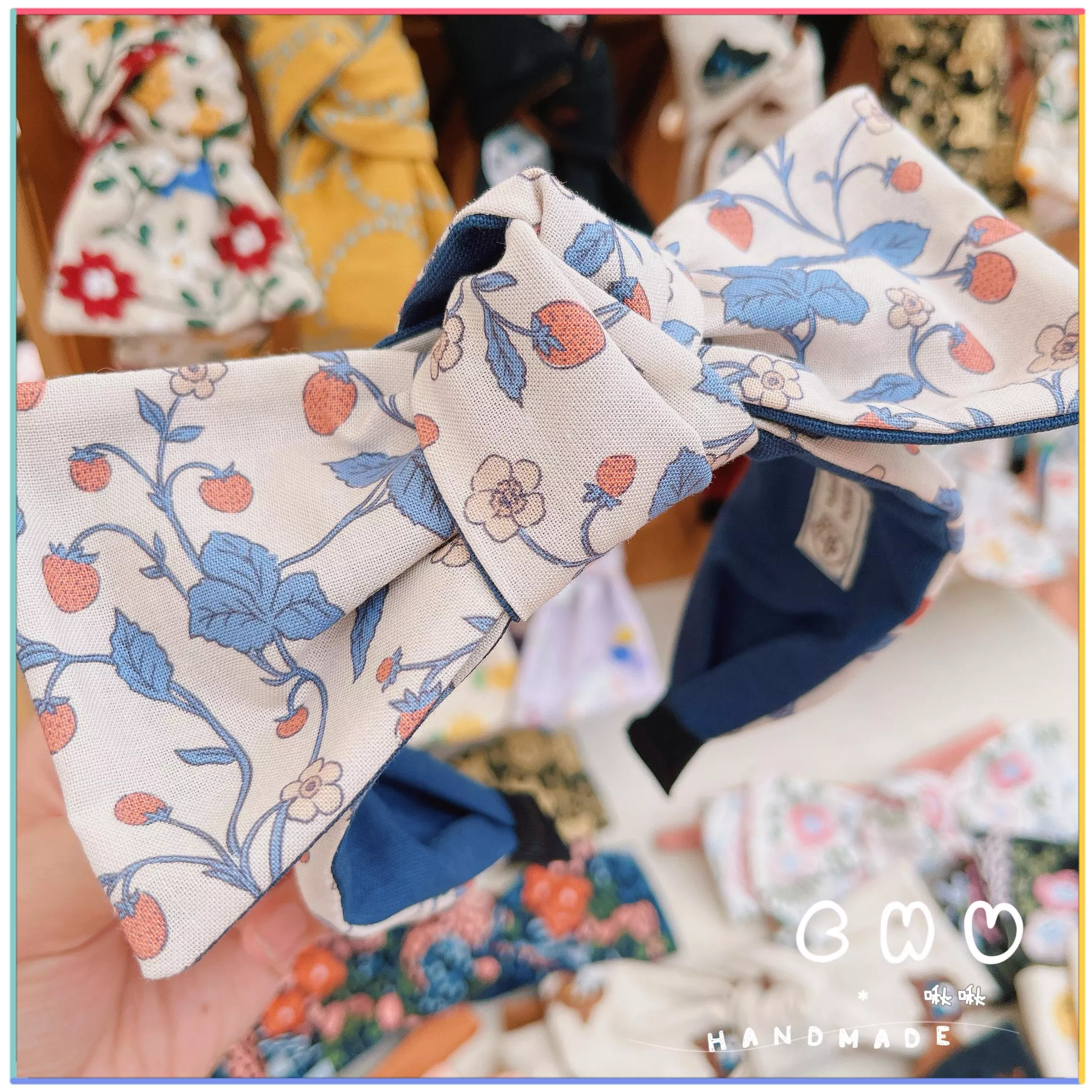 草莓🍓 (藍色系)｜寬版 蝴蝶結 髮箍