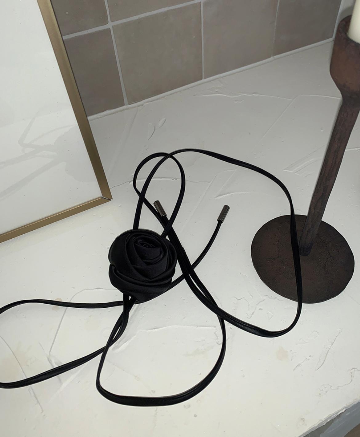 Black Rose Long Strap Choker