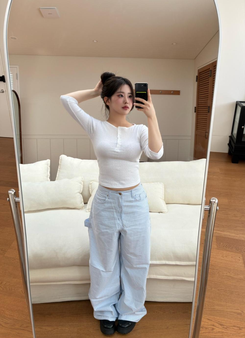 (OOTJ) bubble stripe cotton denim