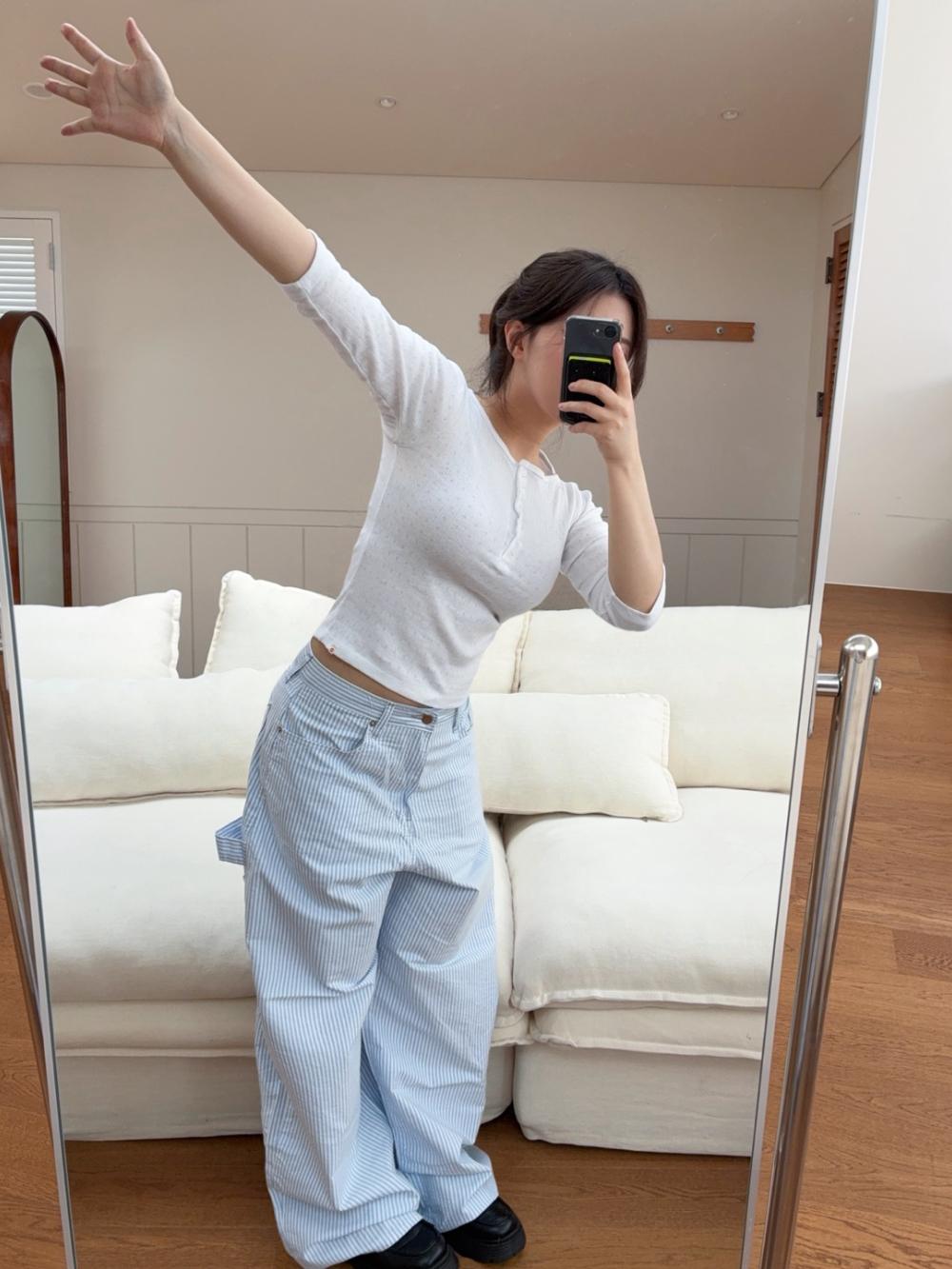 (OOTJ) bubble stripe cotton denim