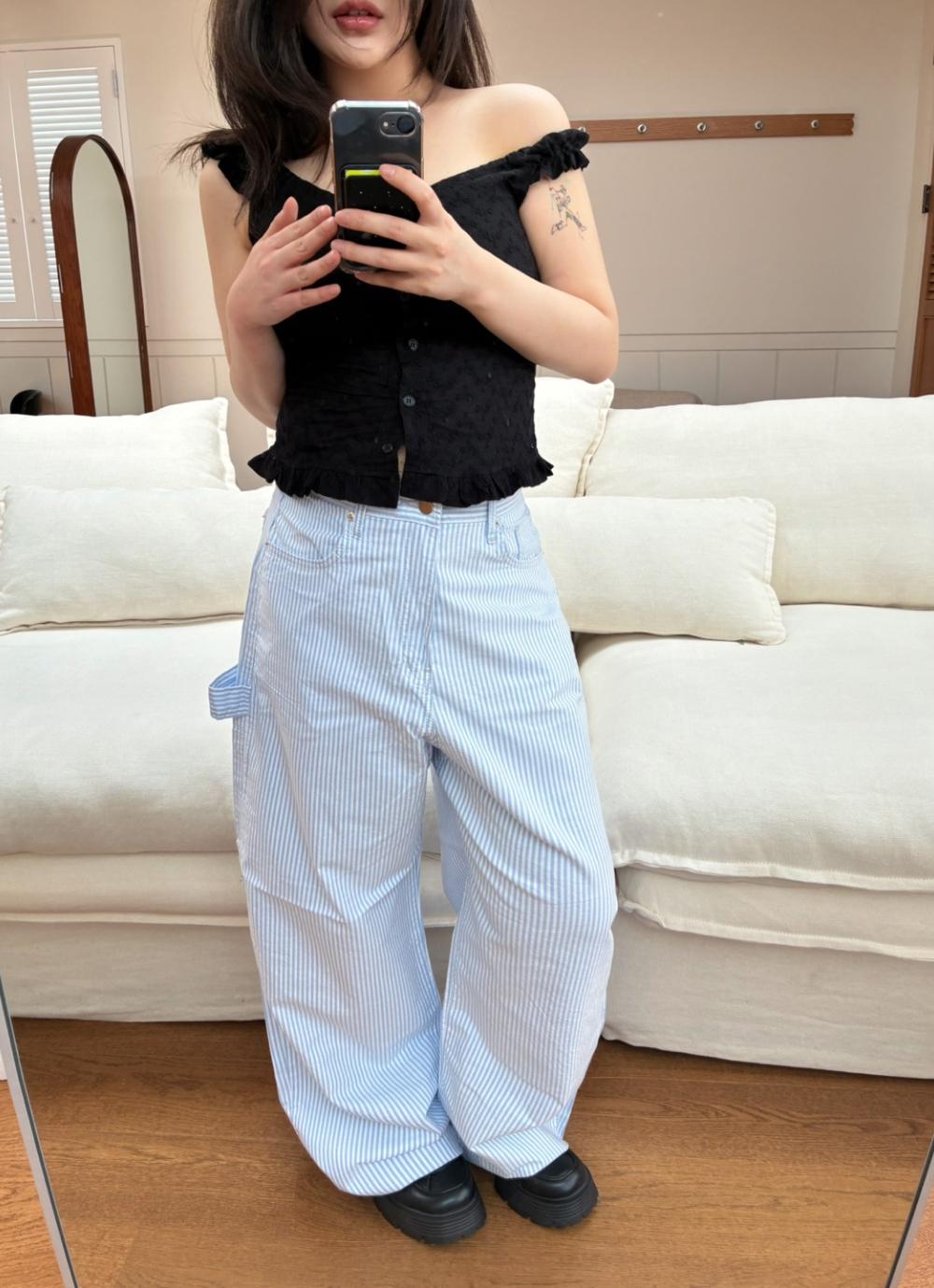 (OOTJ) bubble stripe cotton denim