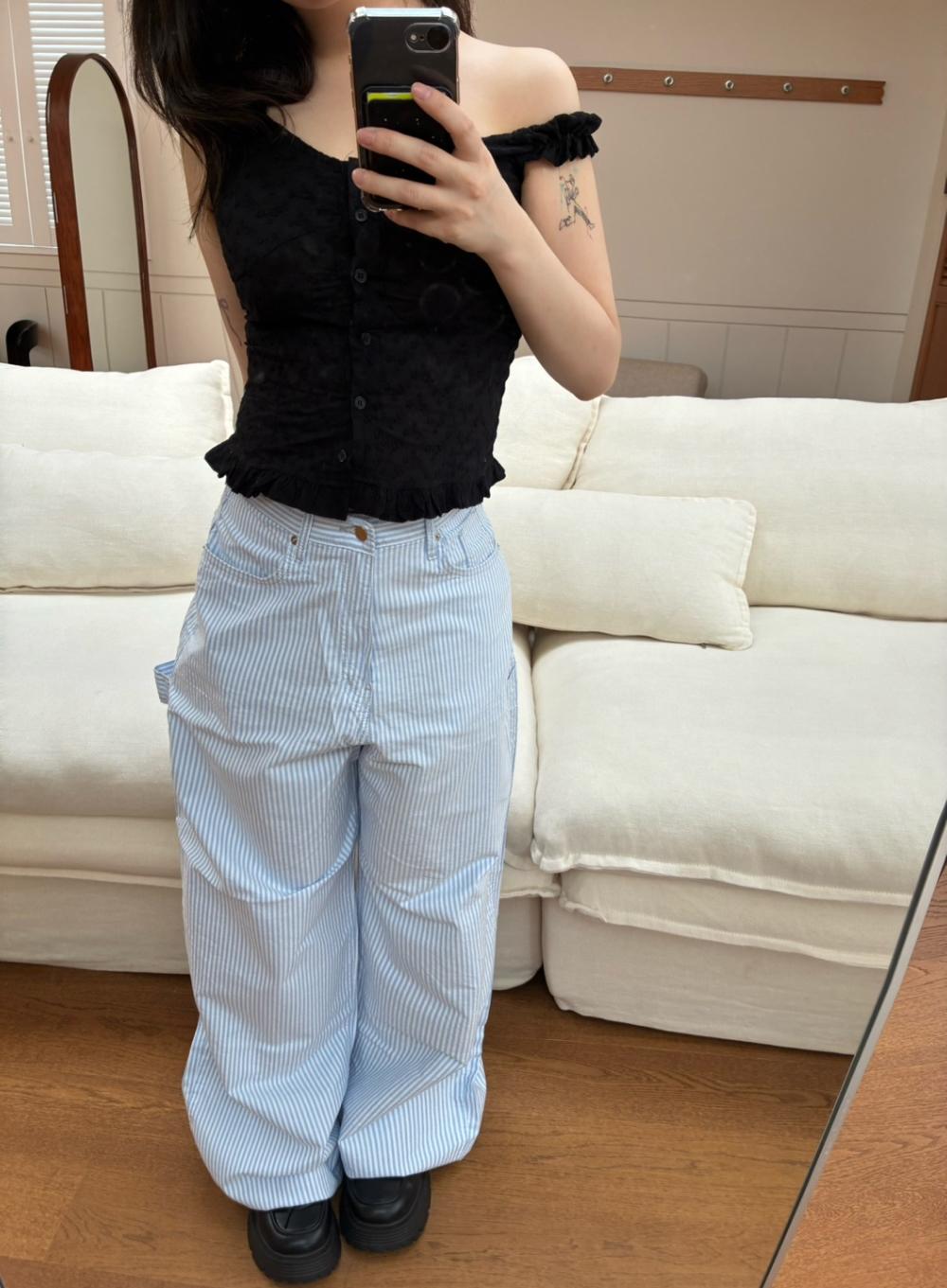 (OOTJ) bubble stripe cotton denim
