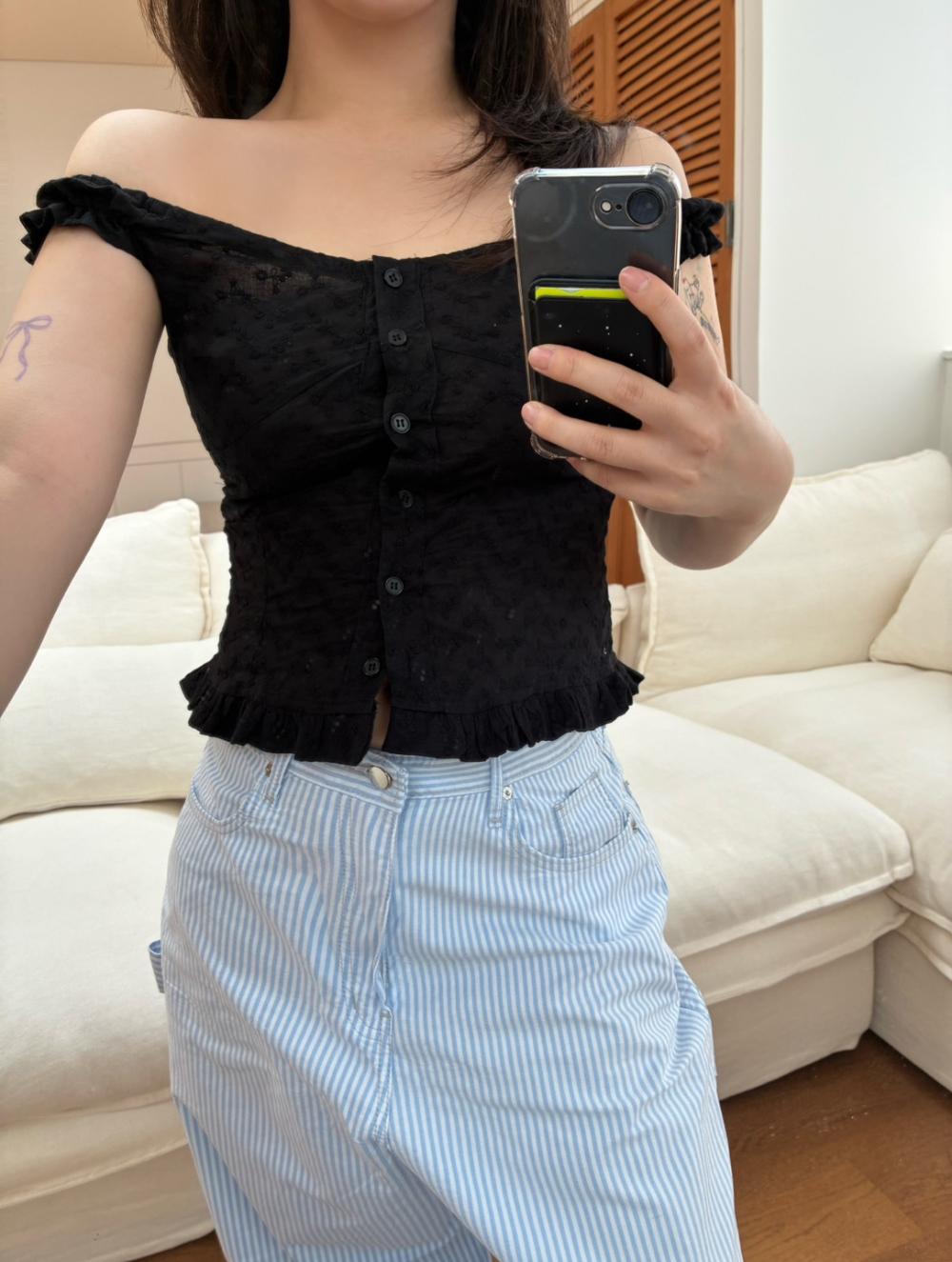punching frill cropped button blouse(2color)