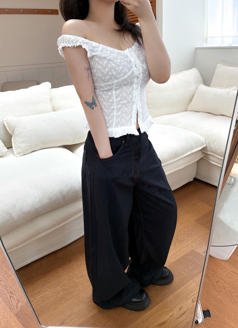 punching frill cropped button blouse(2color)