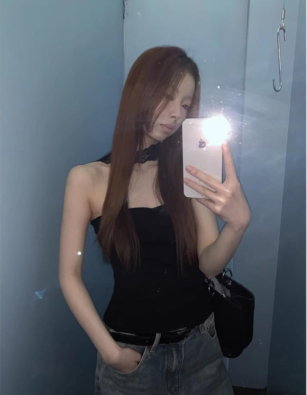 Lace back choker tube top