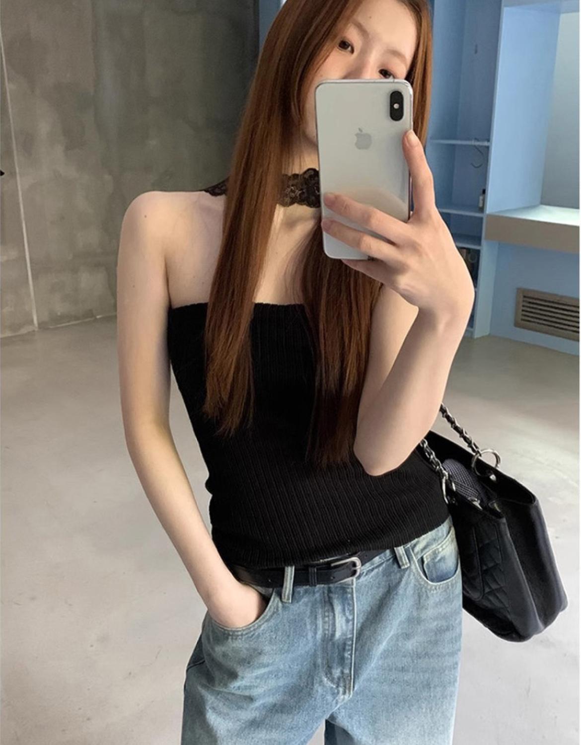 Lace back choker tube top