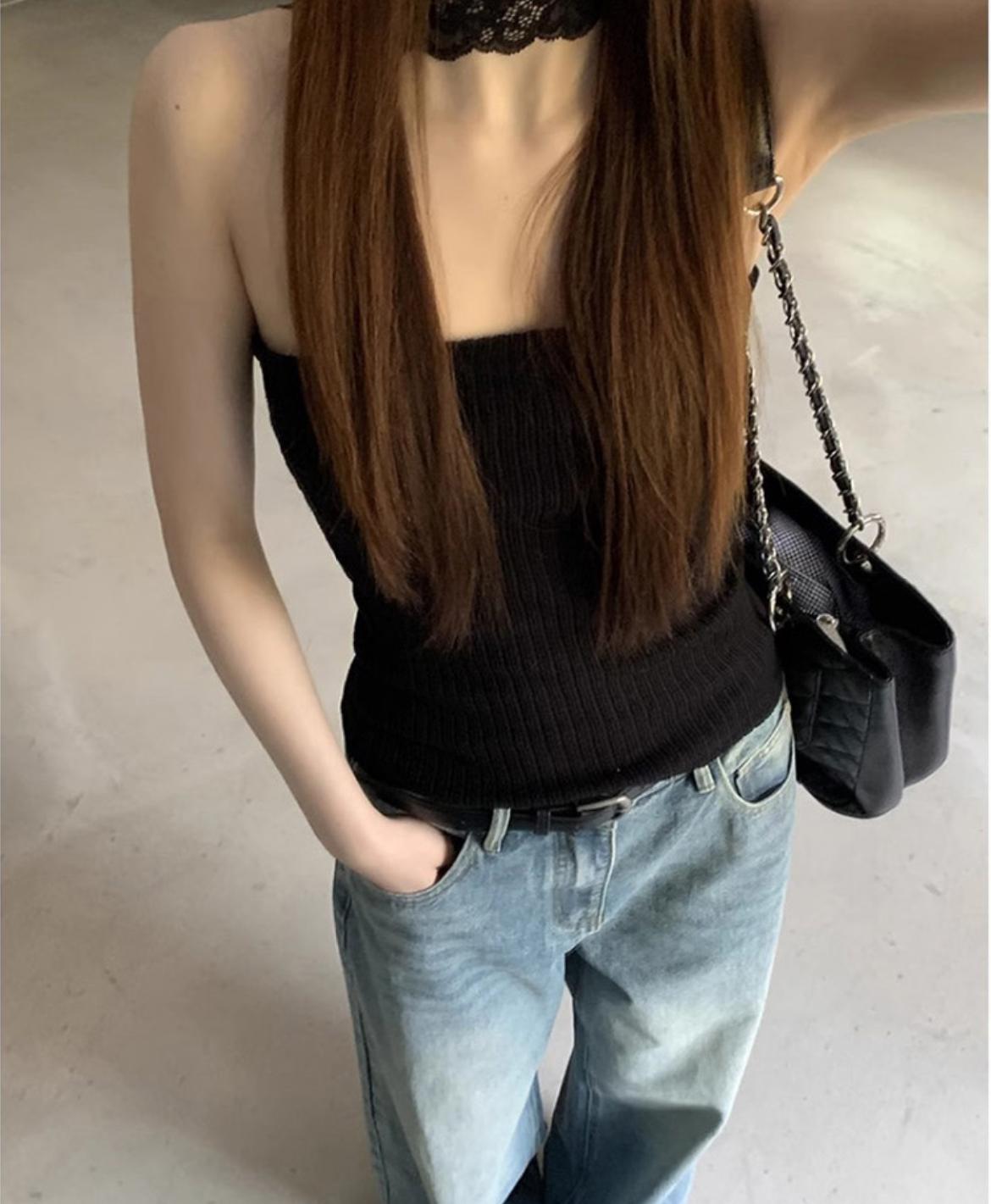 Lace back choker tube top