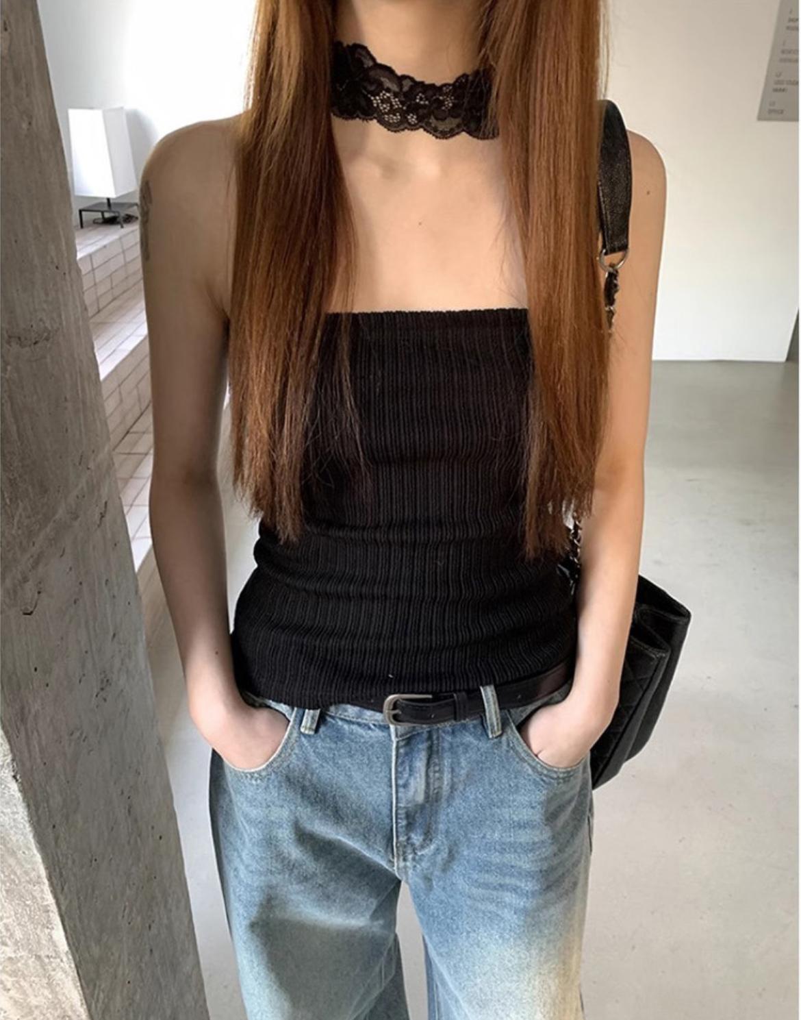 Lace back choker tube top