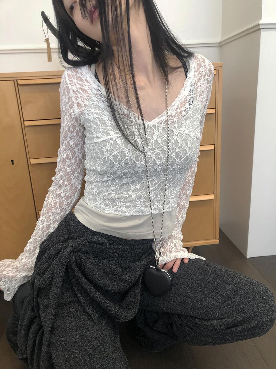 see-through lace T(3color)